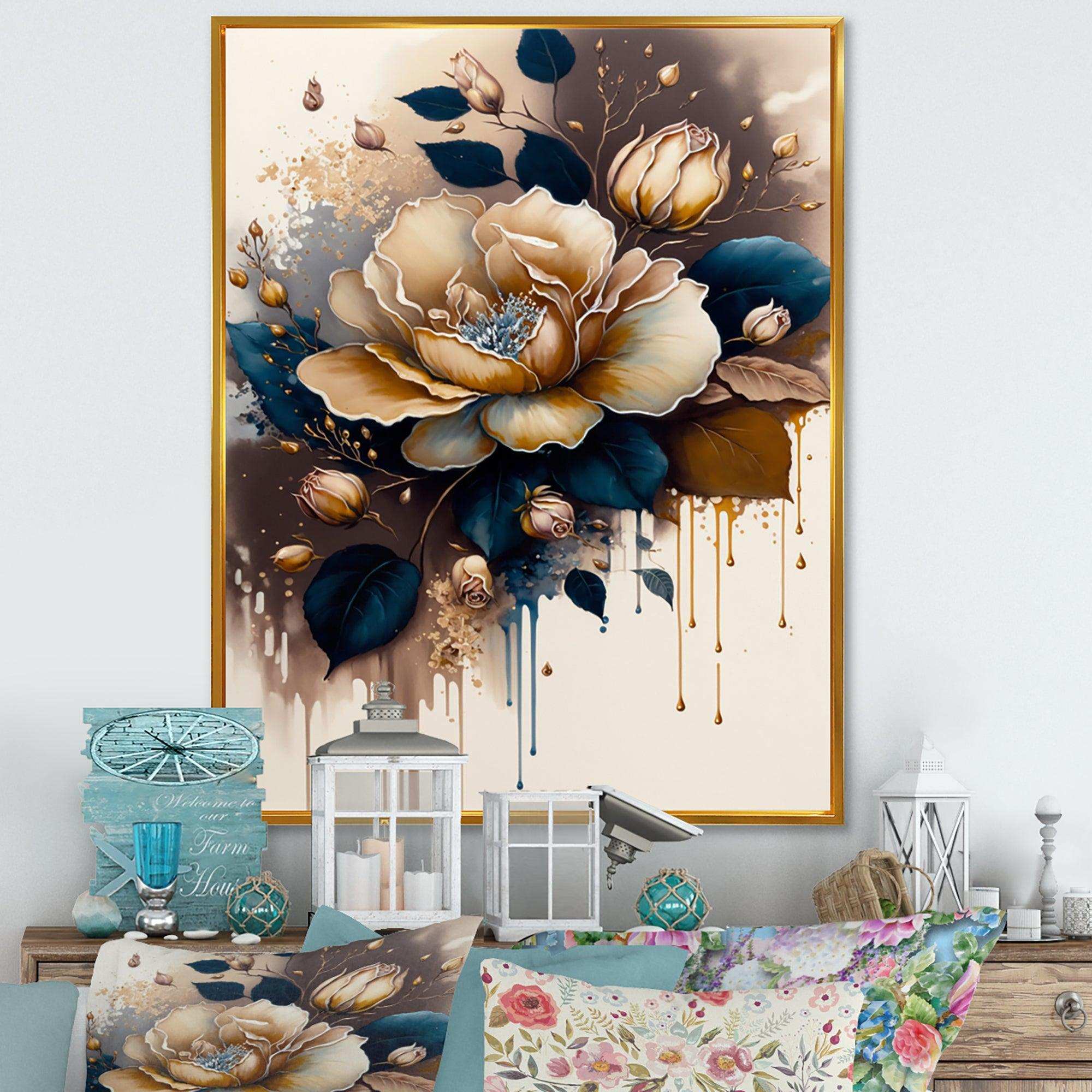 Brown And Blue Rose Design