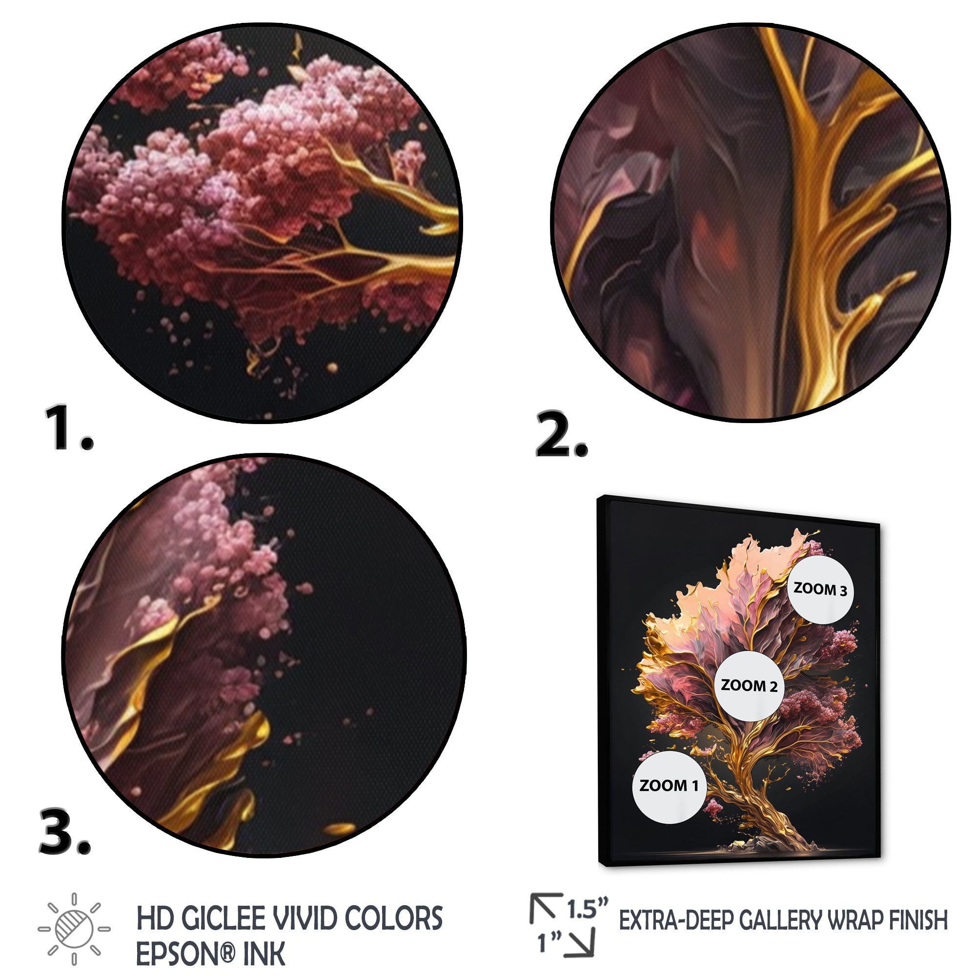 Abstract Pink And Gold Leaves II Framed Canvas Vibrant Black - 1.5Thick