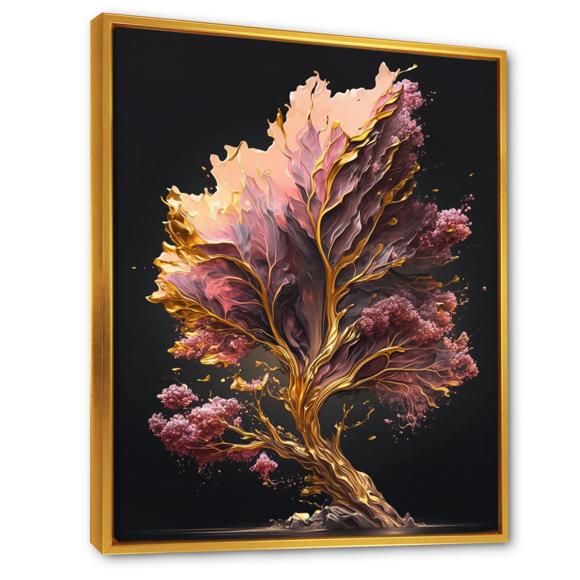 Abstract Pink And Gold Leaves II Framed Canvas Vibrant Gold - 1.5Thick