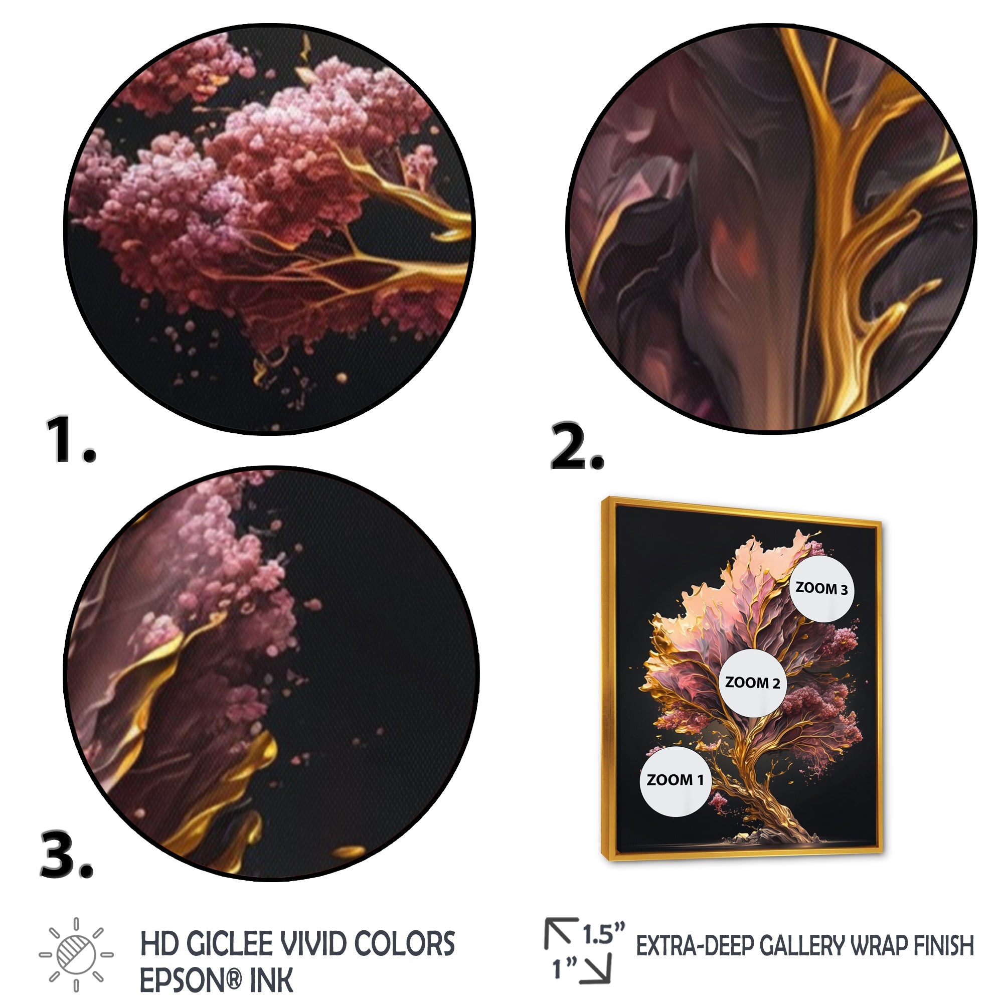 Abstract Pink And Gold Leaves II Framed Canvas Vibrant Gold - 1.5Thick