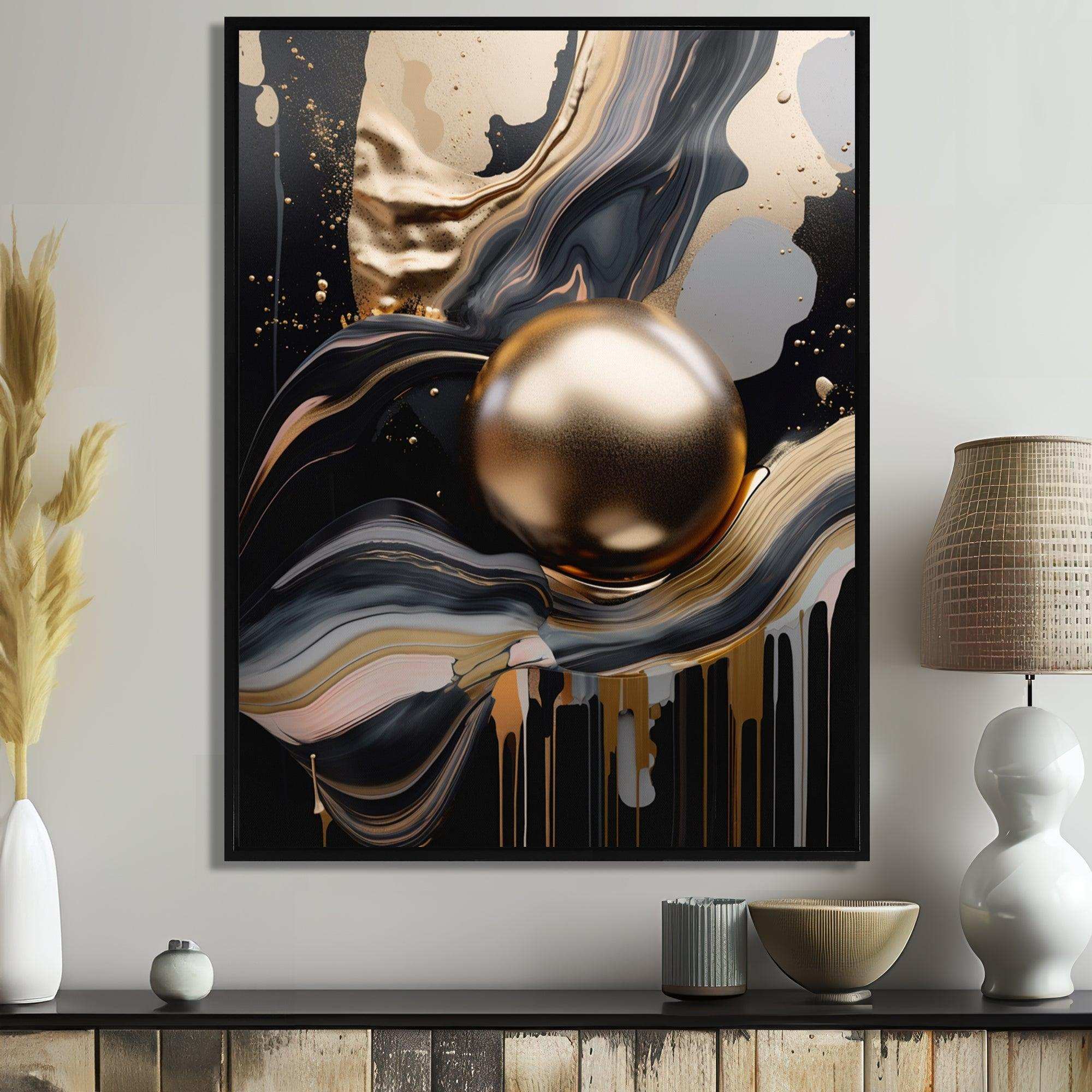 Gold And Black Marbled Euphoria III - Abstract Canvas Wall Art