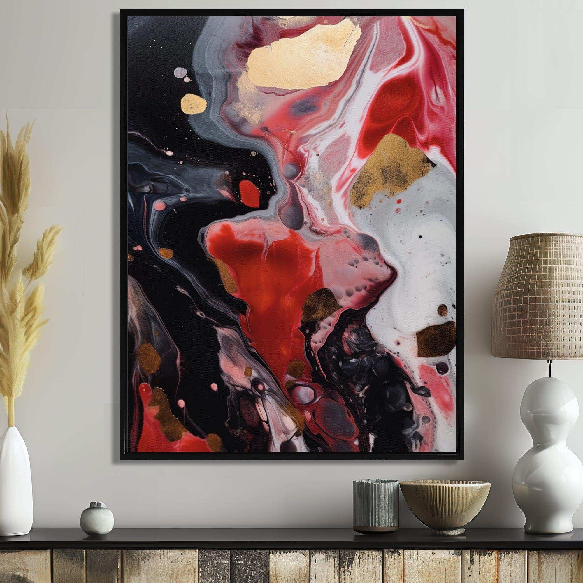Red And Black Marble Infusion - Abstract Canvas Wall Art