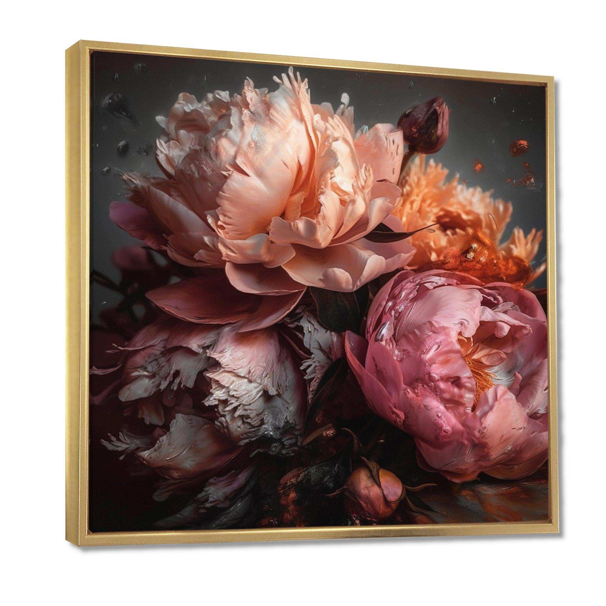Orange Pink Peonies Blooming - Floral Canvas Wall Art