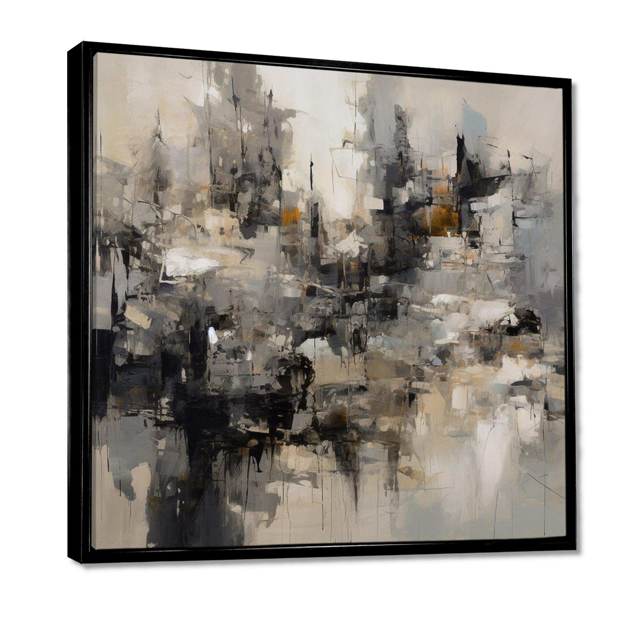 Grey Black Inner Worlds Of Marble I - Abstract Canvas Wall Art
