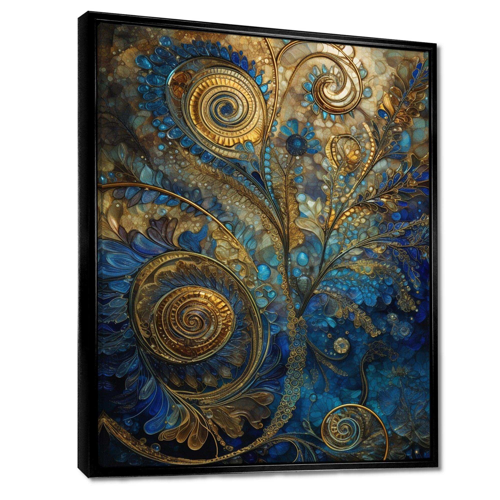 Blue And Gold Melodies Of Boho II - Geometric Canvas Wall Art