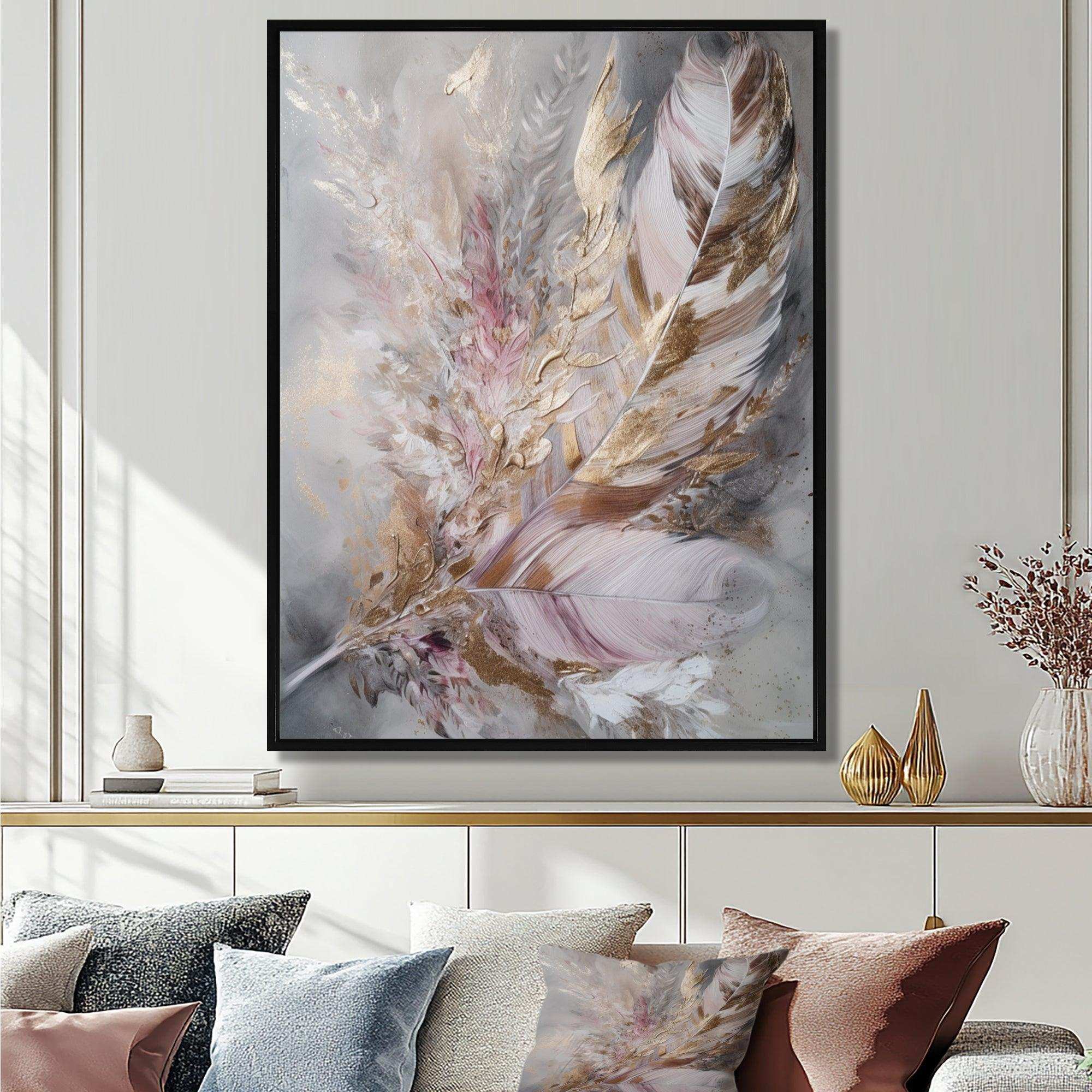 Pink Feather Boho Majesty I - Floral Canvas Wall Art