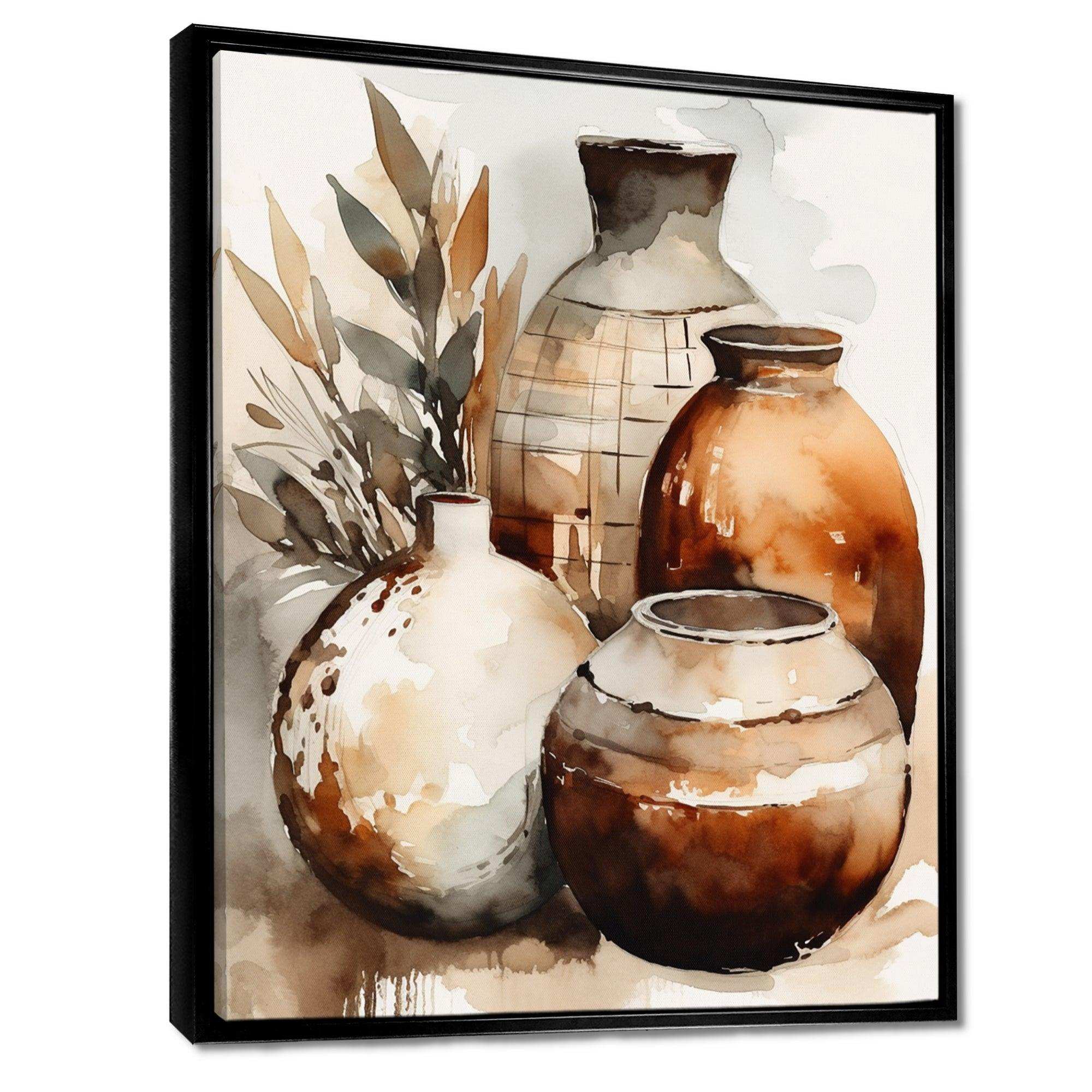 Brown And Cream Earthen Elegant Vase I - Geometric Canvas Wall Art