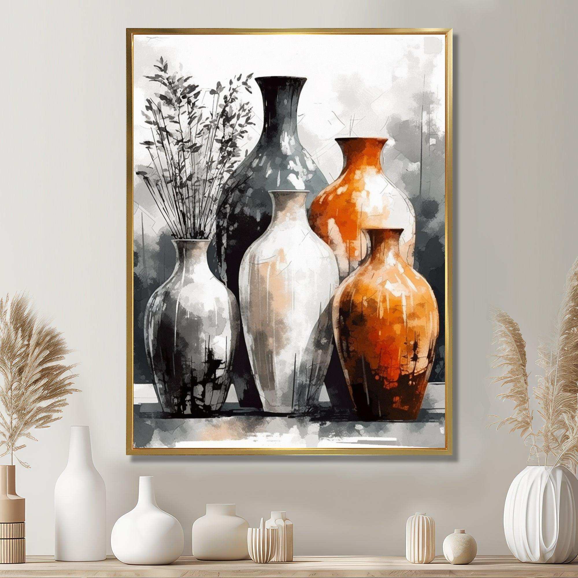 Brown And Grey Earthen Elegant Vase - Geometric Canvas Wall Art