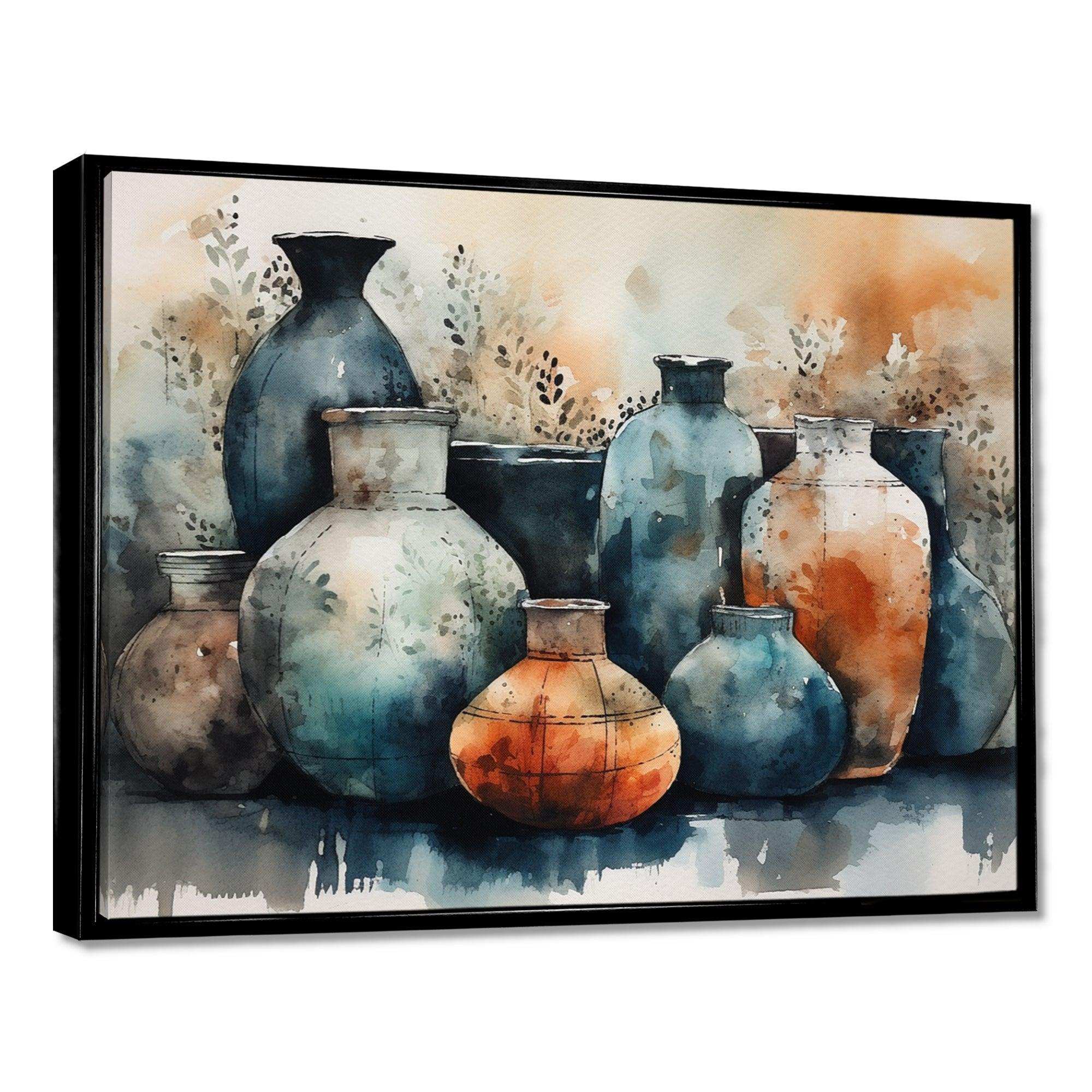 Blue And Orange Artisanal Boho Pottery II - Geometric Canvas Wall Art