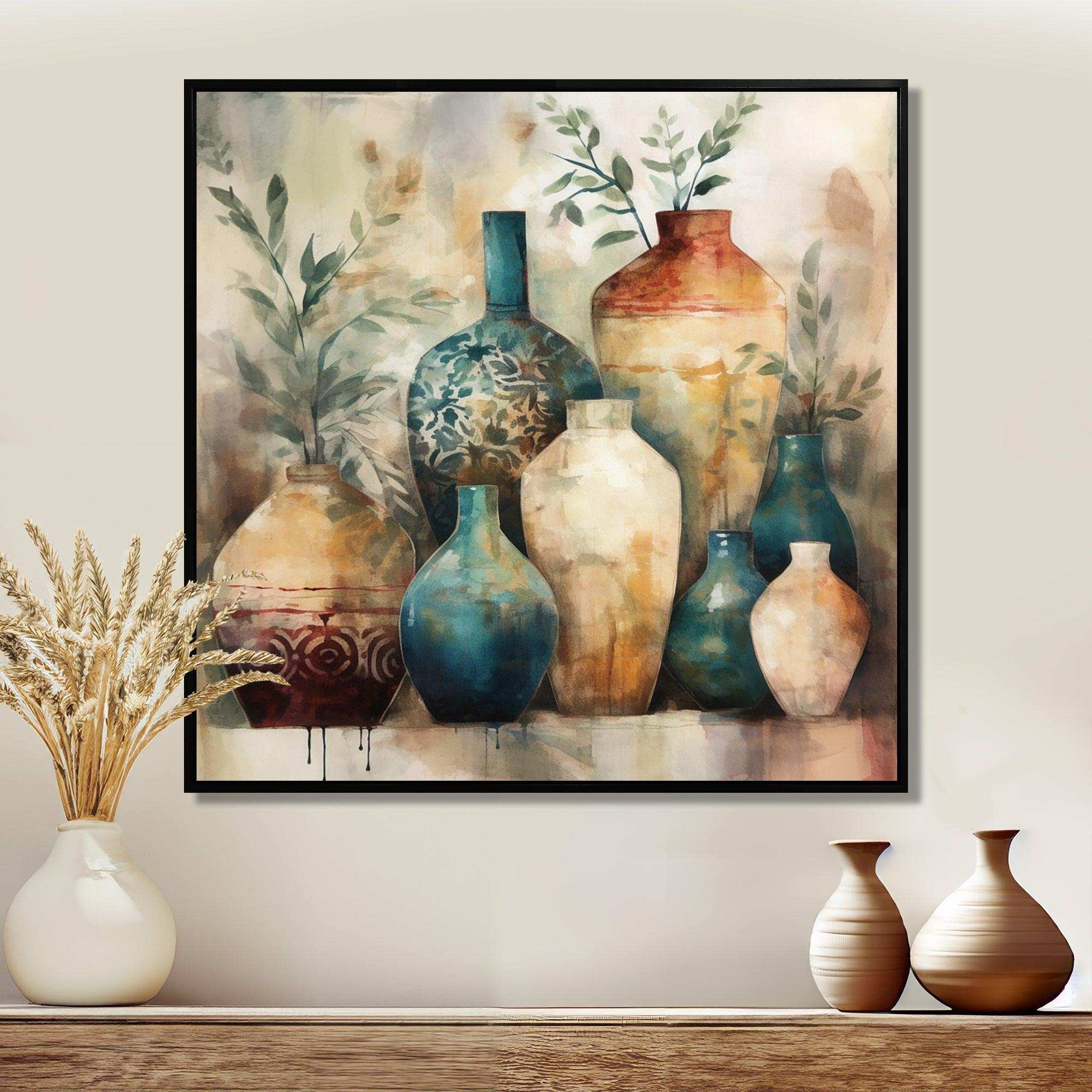 Green And Orange Artisanal Boho Pottery I - Geometric Canvas Wall Art