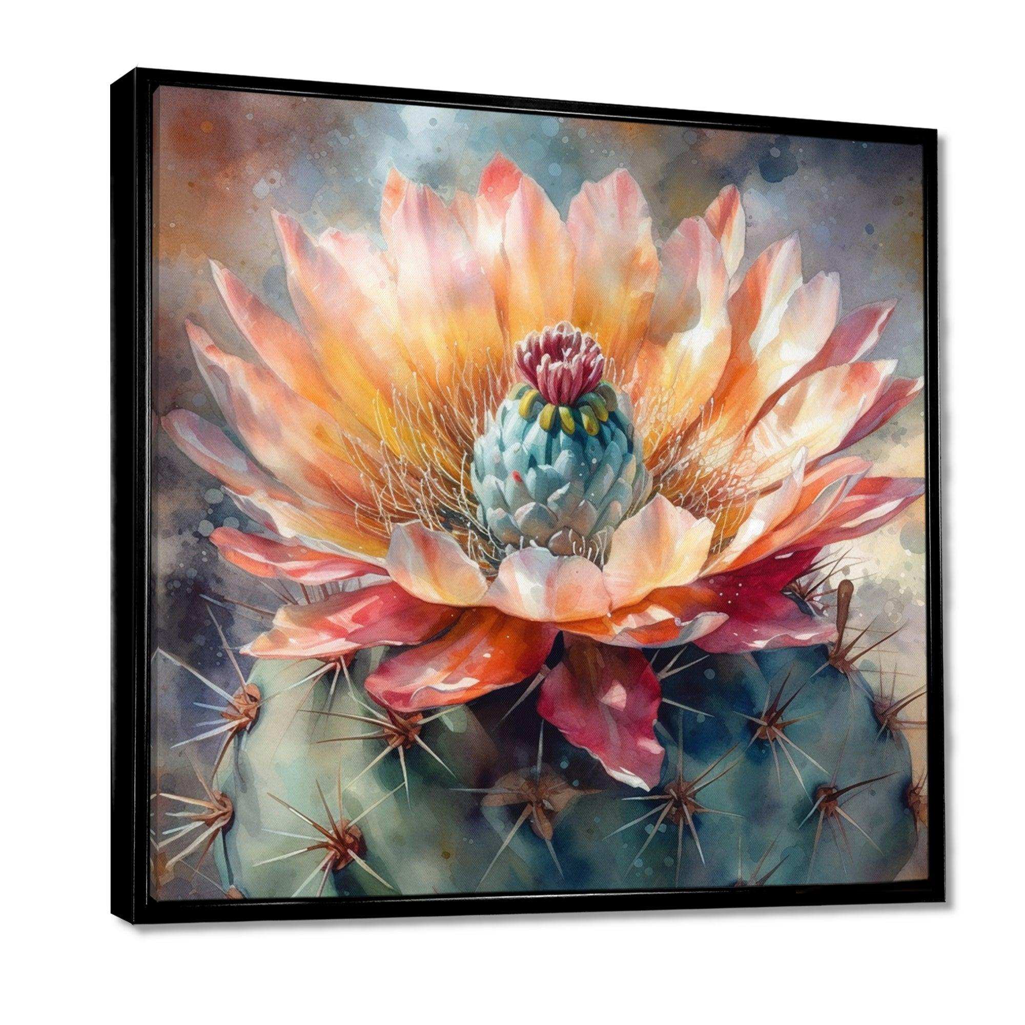 Orange Green Cactus Flower III - Floral Canvas Wall Art