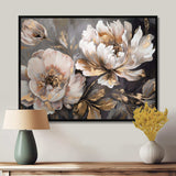 White Grey Peony Blooms In Motion IV - Floral Canvas Wall Art