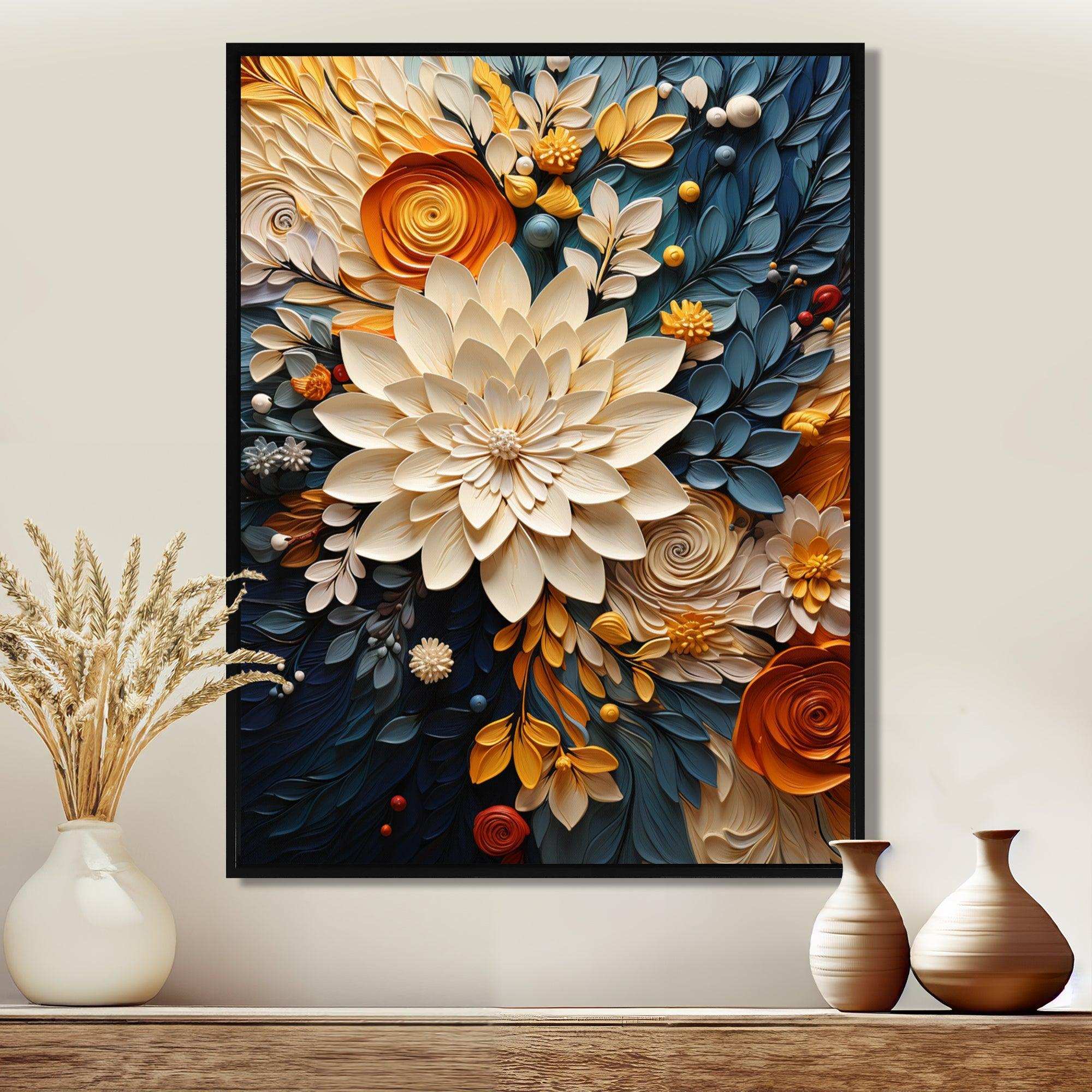 Orange Teal Botanical Whirlwind IV - Abstract Canvas Wall Art