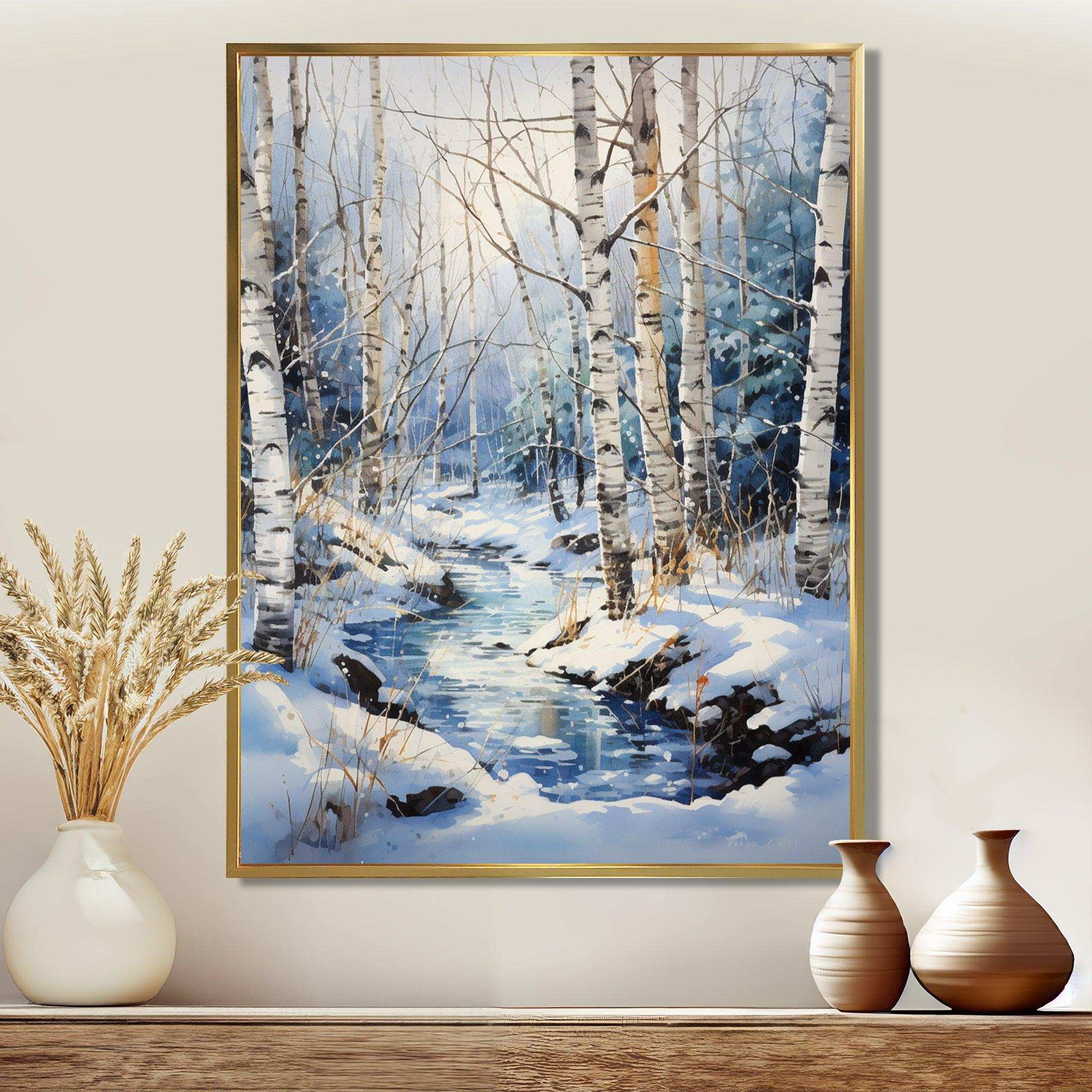 Birch Woods Winter Moonrise I - Floral Canvas Wall Art