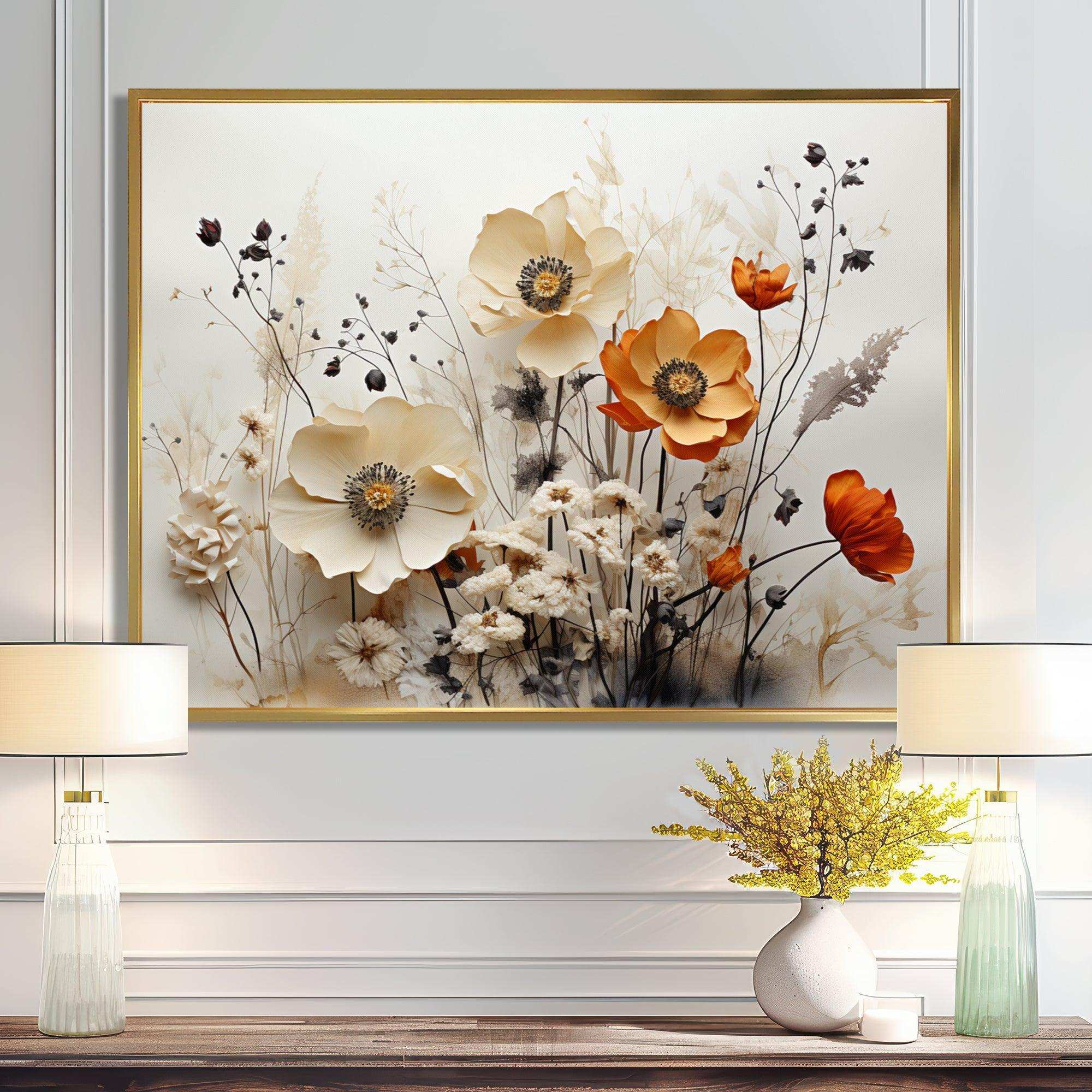 Bohemian Earthly Floral Collage II - Abstract Canvas Wall Art