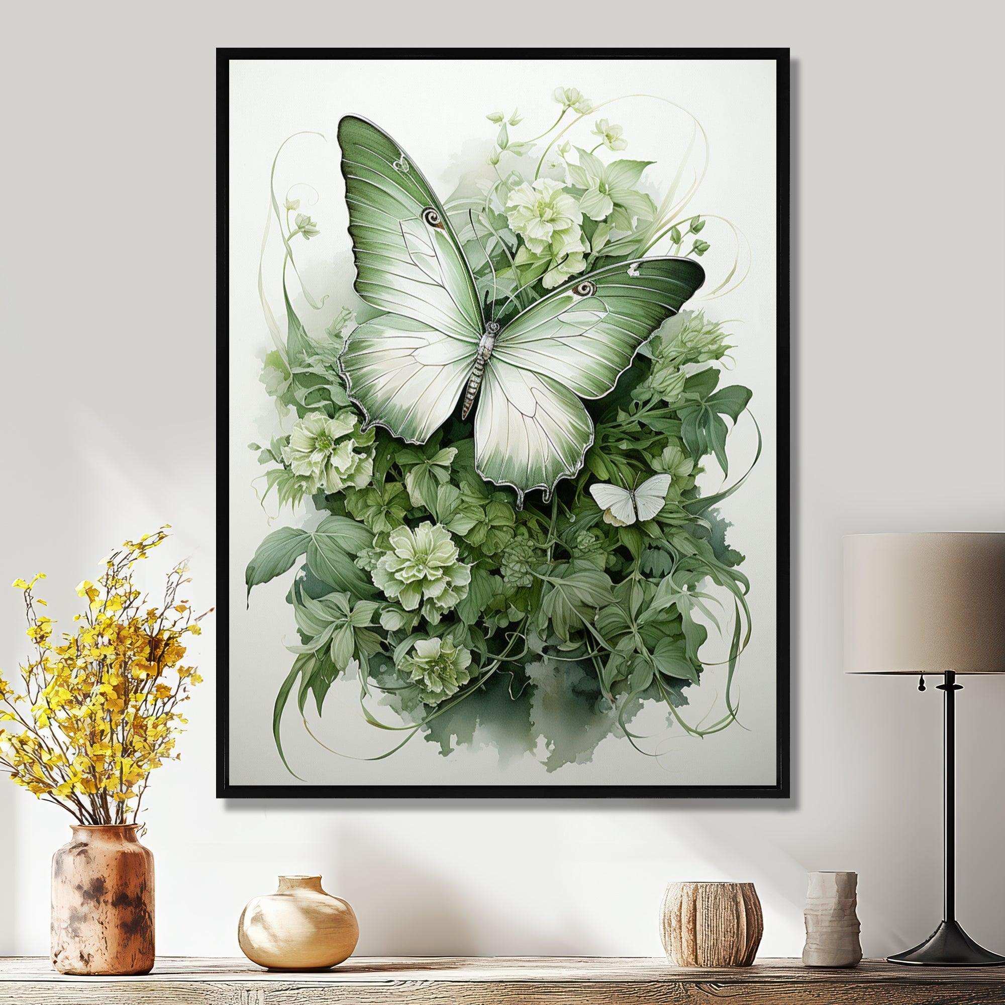 Green Butterfly Whirling Beauty - Animals Canvas Wall Art