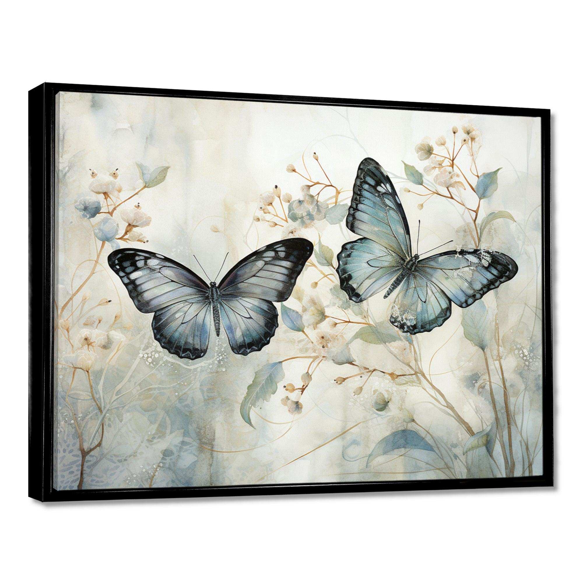 Blue Beige Butterfly Wings Of Serenity - Animals Canvas Wall Art