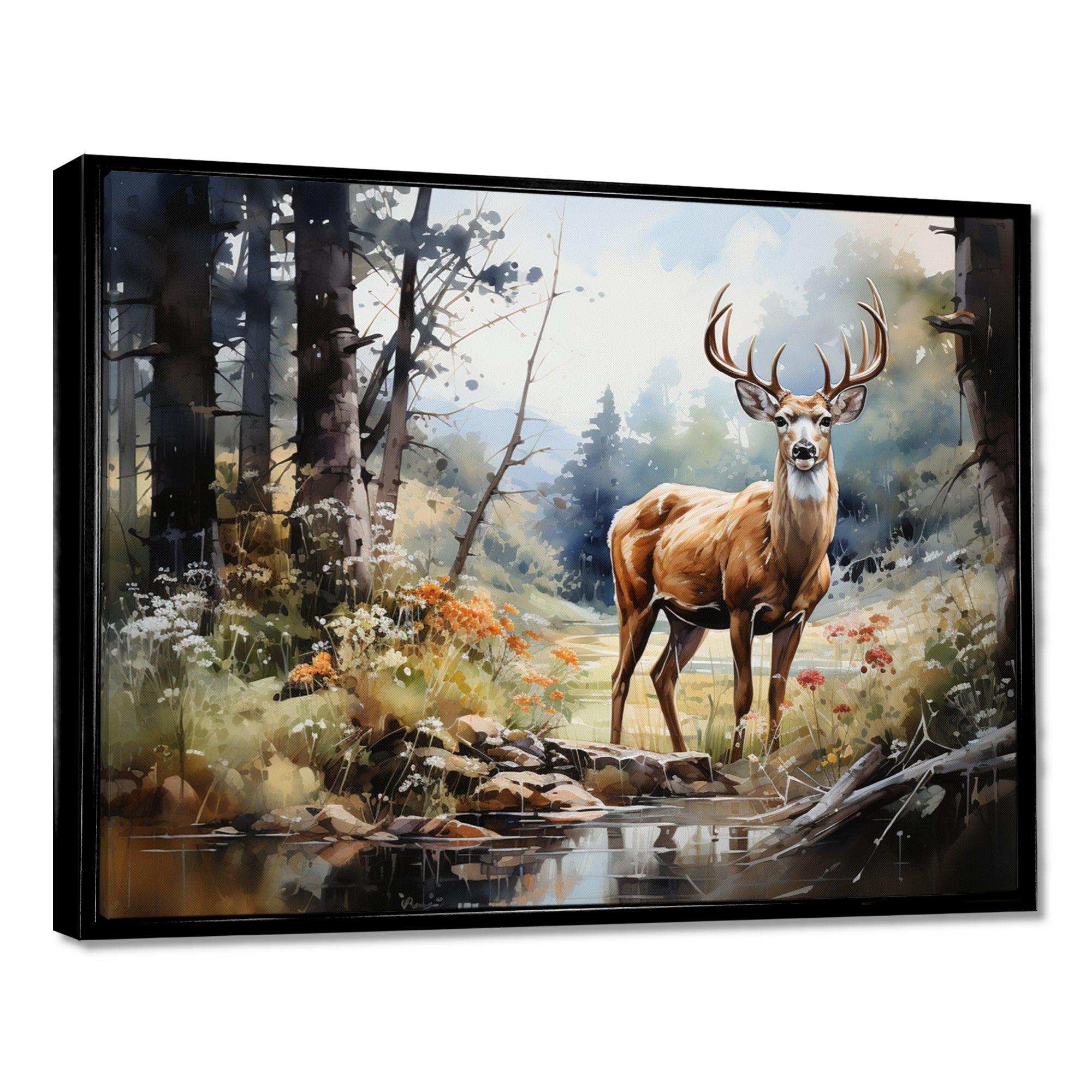 Deer Graceful Grazing - Animals Canvas Wall Art