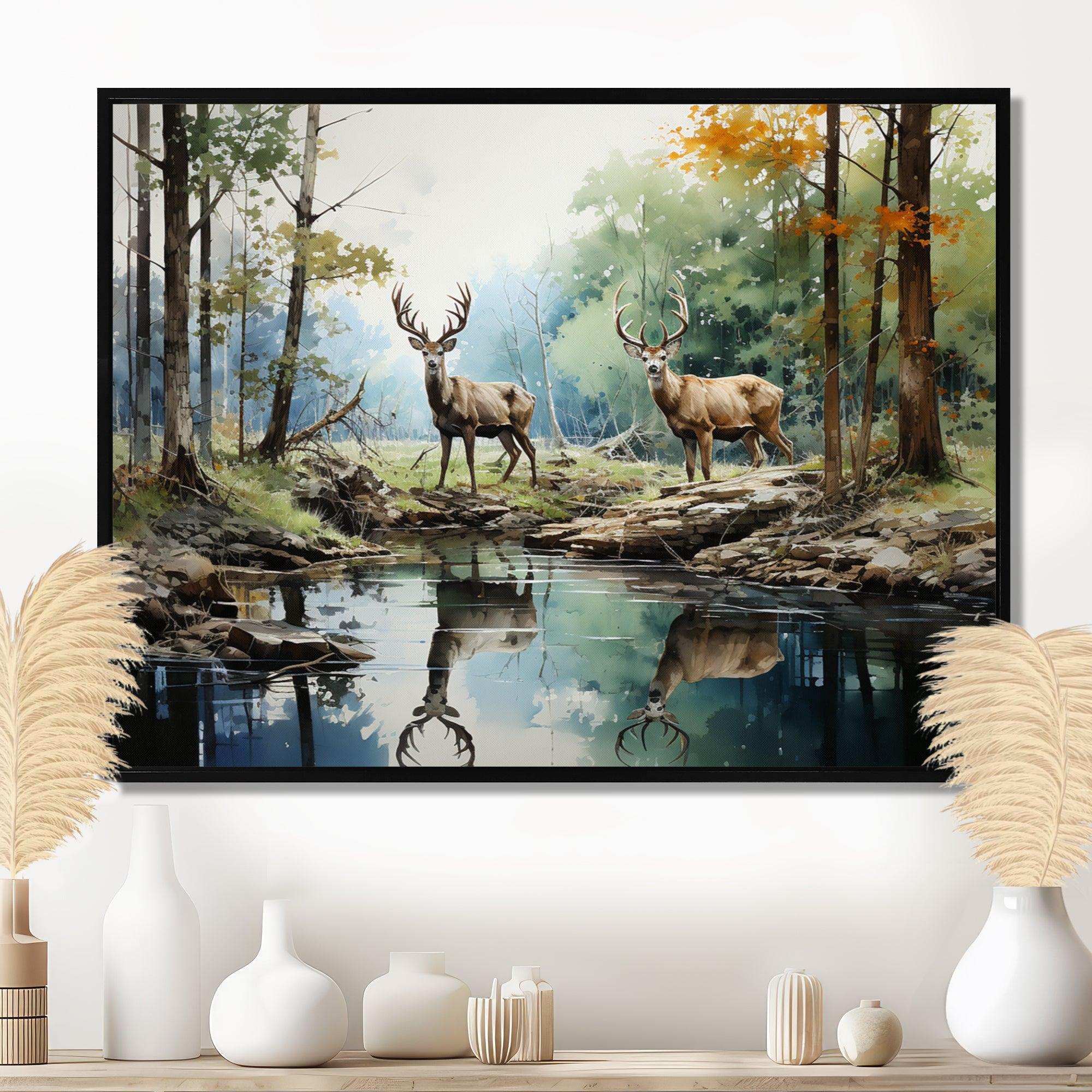 Deer Majestic Reflections - Animals Canvas Wall Art