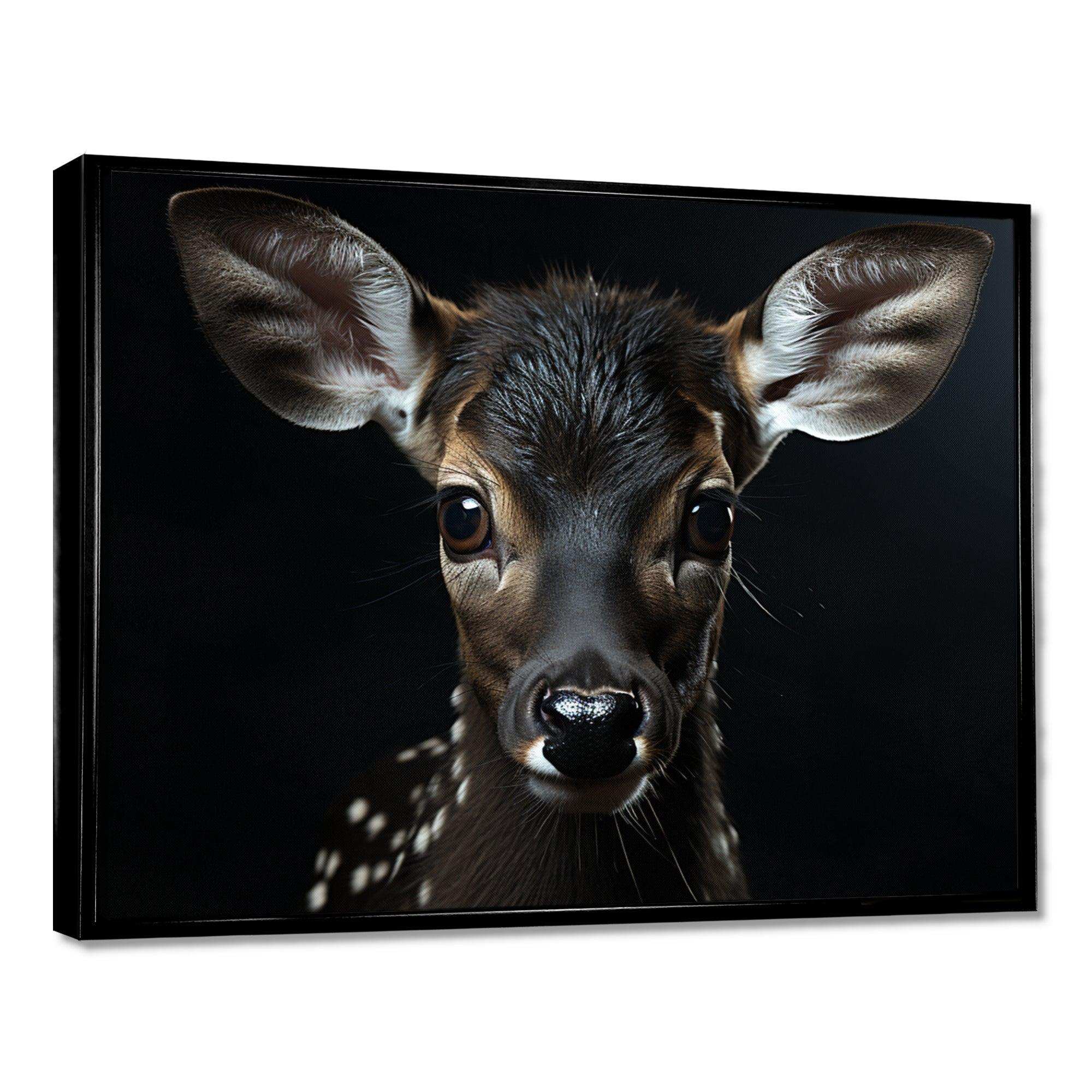 Black And White Deer Portrait - Animals Canvas Wall Art