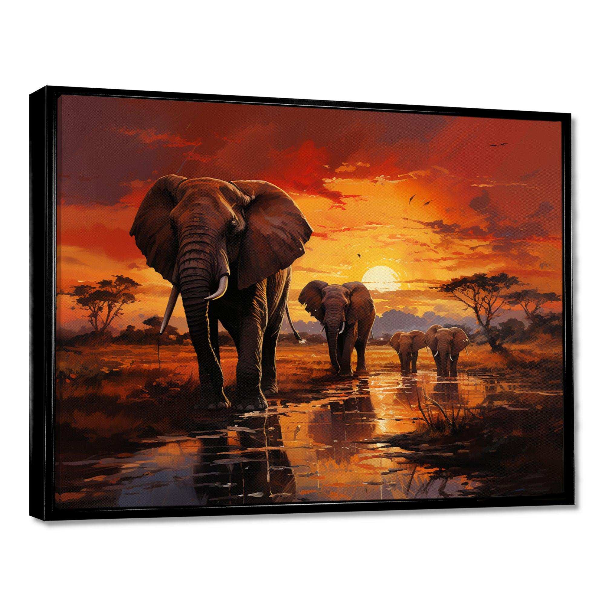 African Elephant Photography At Sunset II - Animals Canvas Wall Art