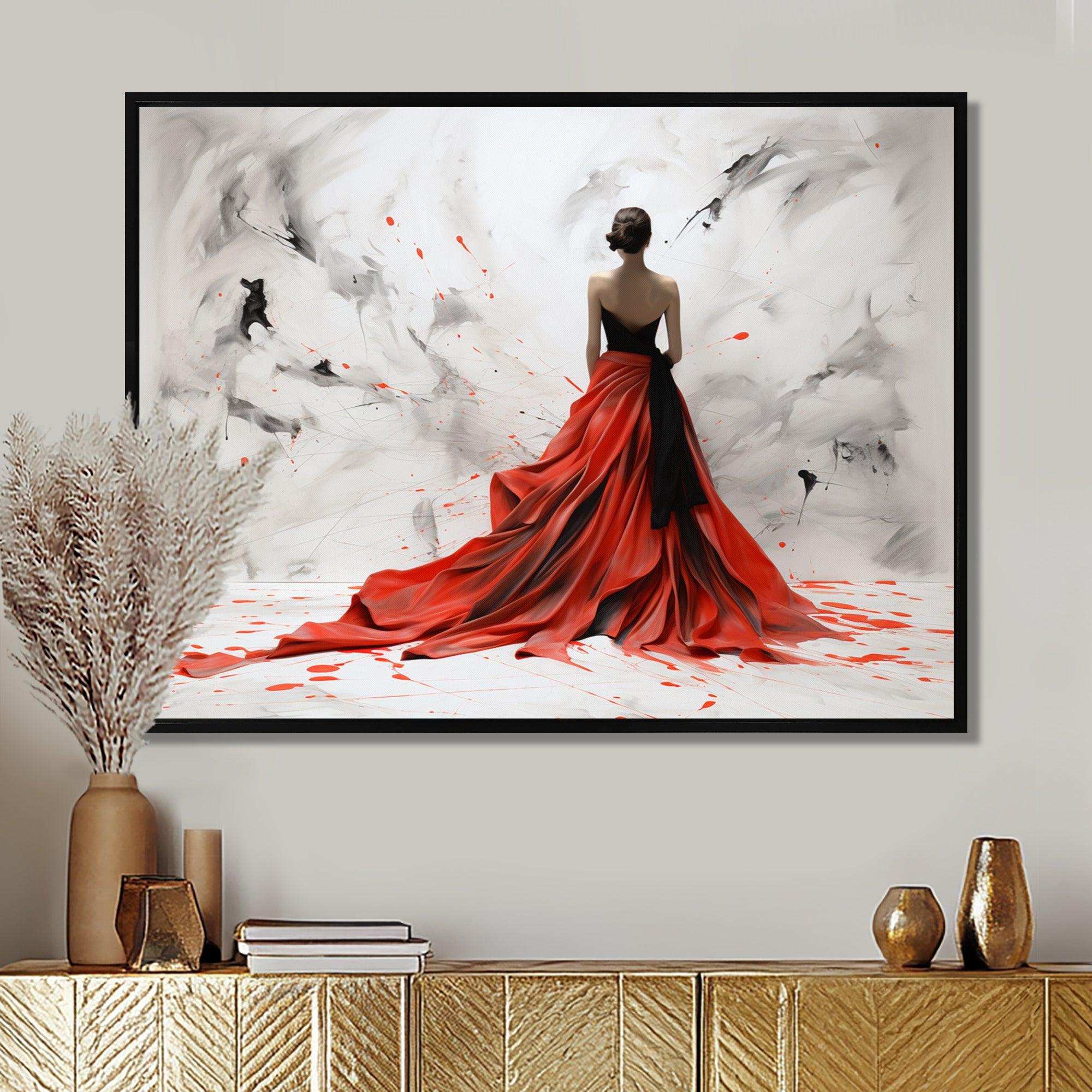 Fashion Red Dress Elegance Unveiled I - Fashion Canvas Wall Art