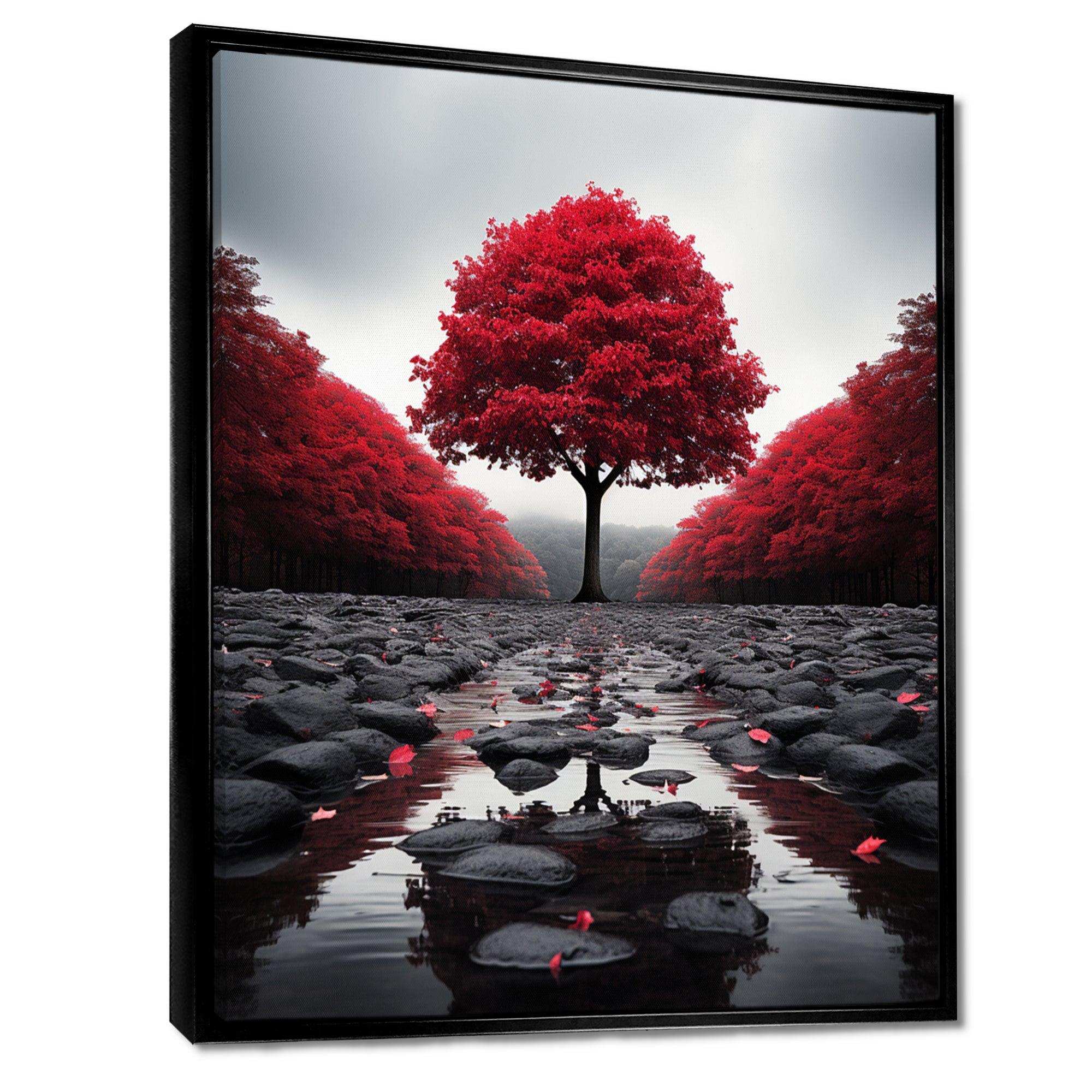 Red And Grey Forest Serenity - Landscapes Canvas Wall Art
