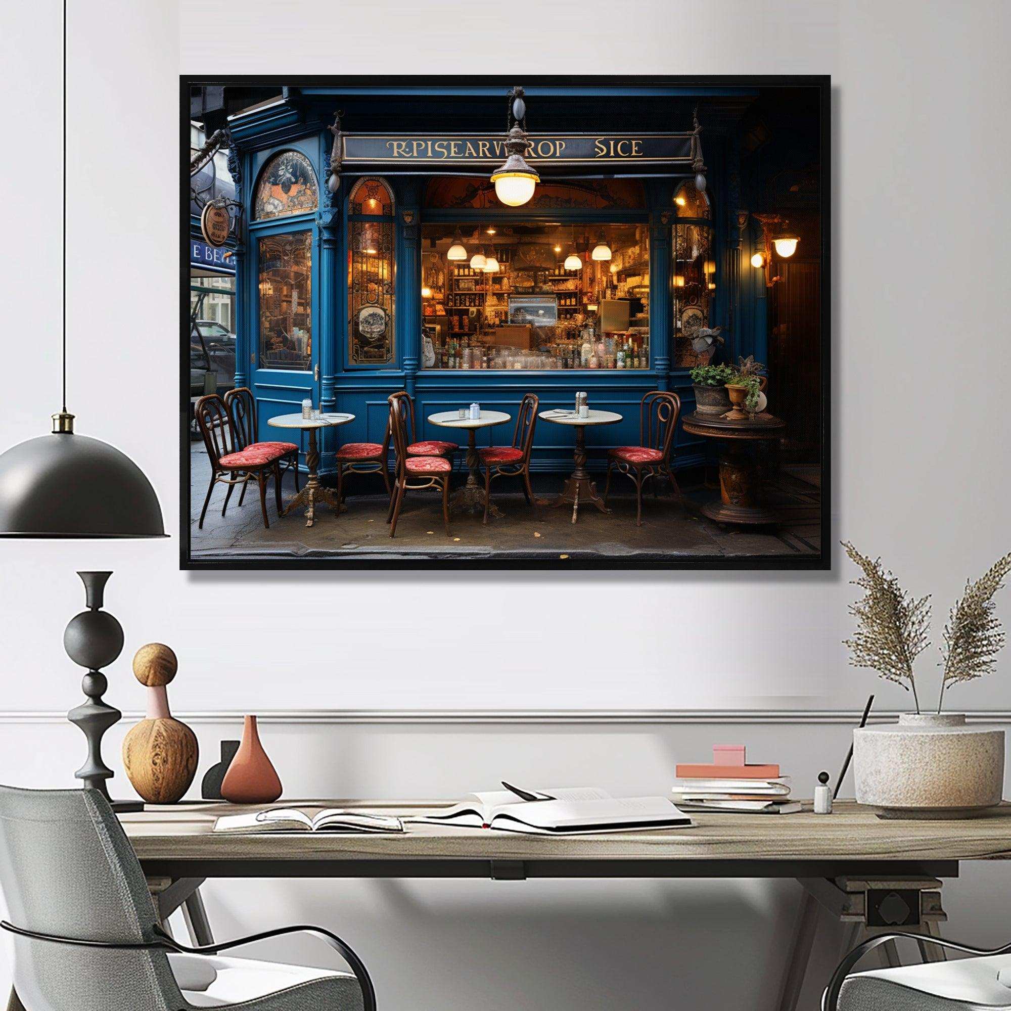 France Parisian Cafe Blues - Landscapes Canvas Wall Art
