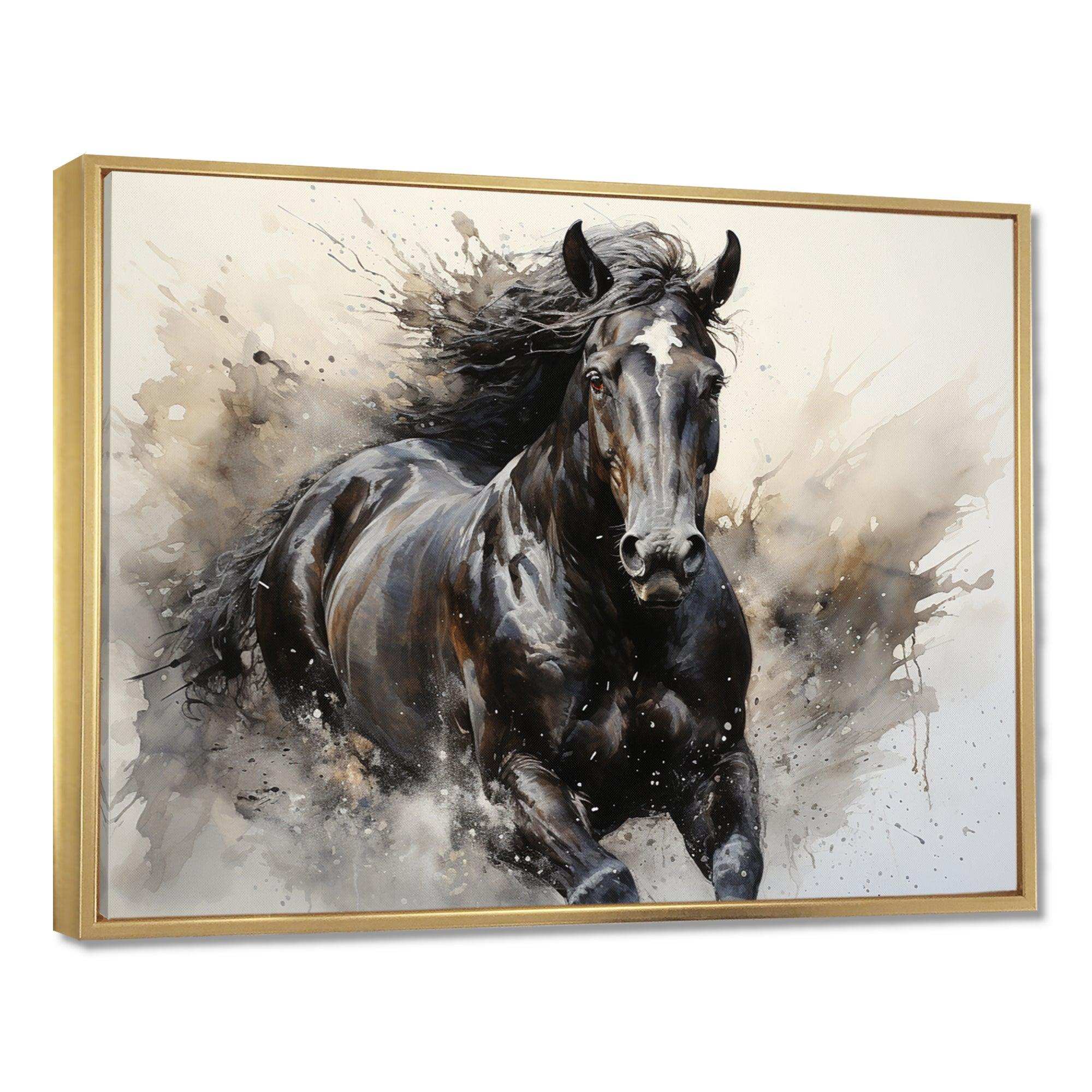 Grey Horse Majestic Monochrome Pointillism - Animals Canvas Wall Art