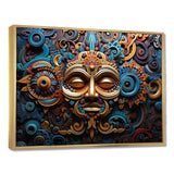 Teal Gold Mexico Vibrant Aztec Mask I - Landscapes Canvas Wall Art