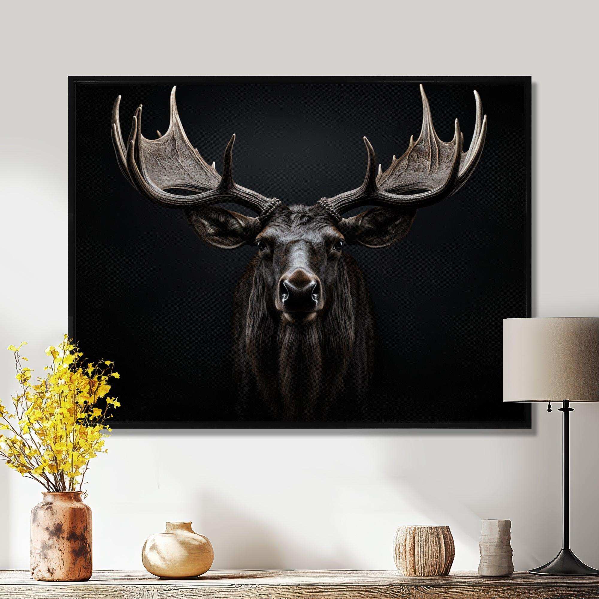 Black White Moose Majestic Monochrome Black And White - Animals Canvas Wall Art