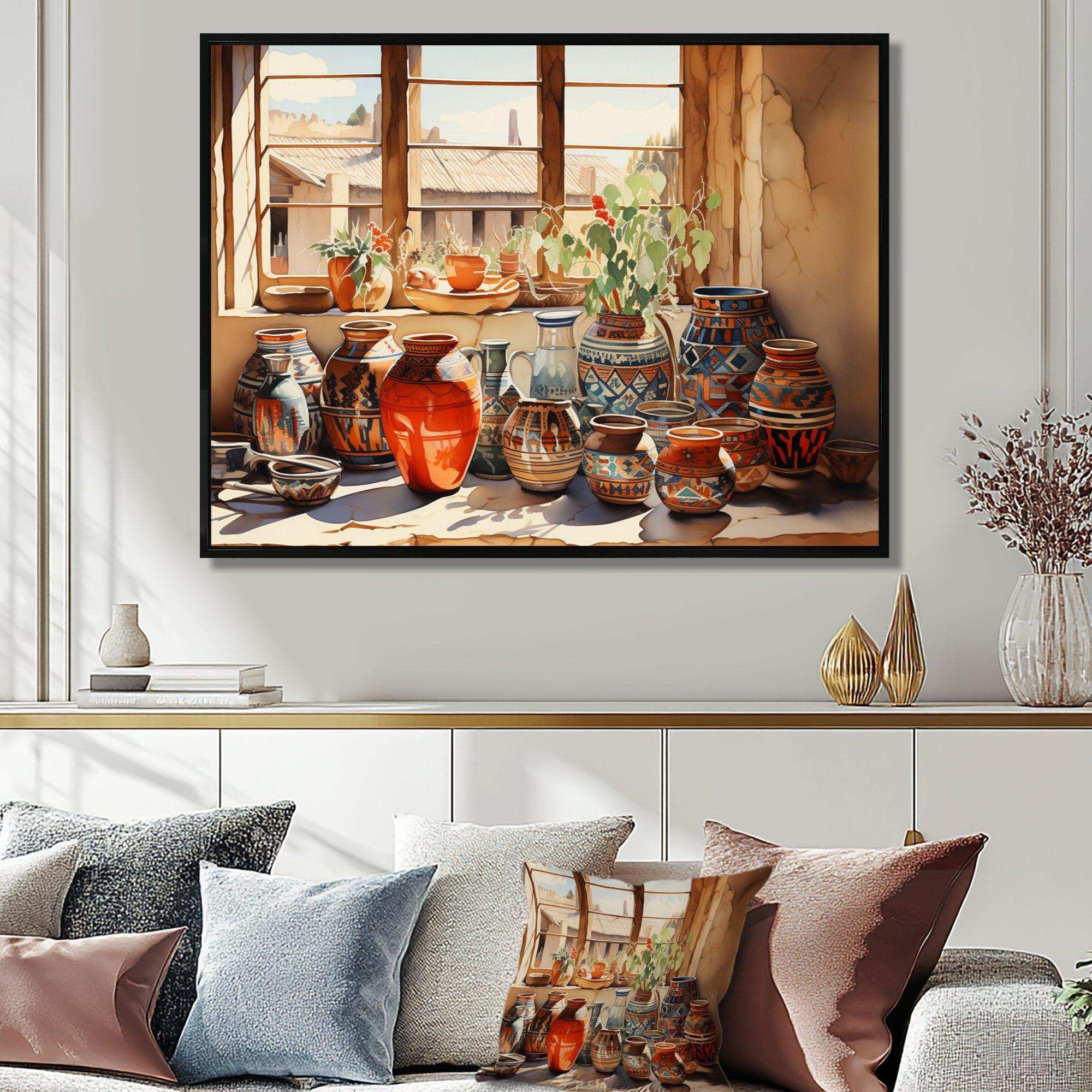 Native Art Pueblo Pottery I - People Canvas Wall Art