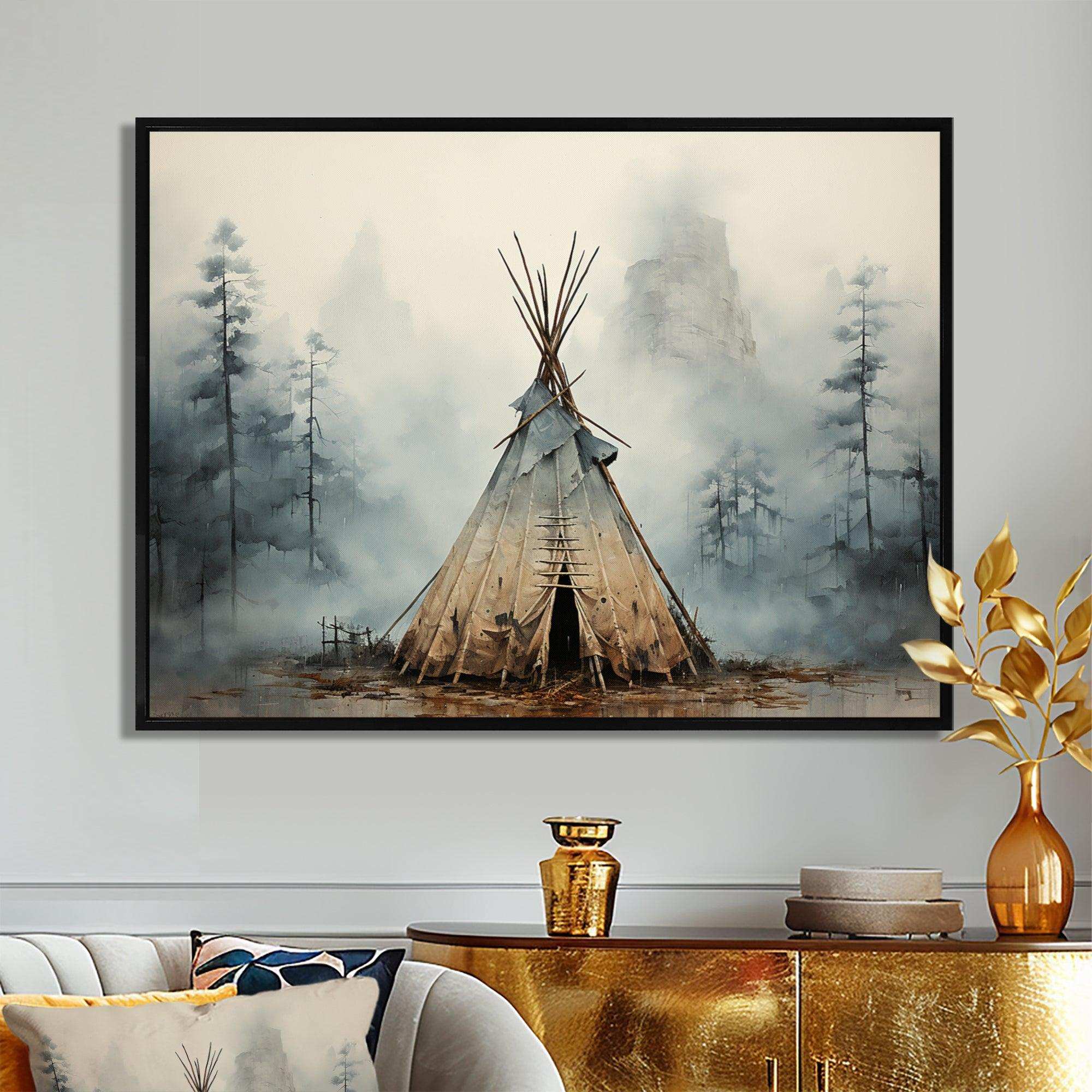 Grey Native Tipi Whispers Of Spirit - People Canvas Wall Art