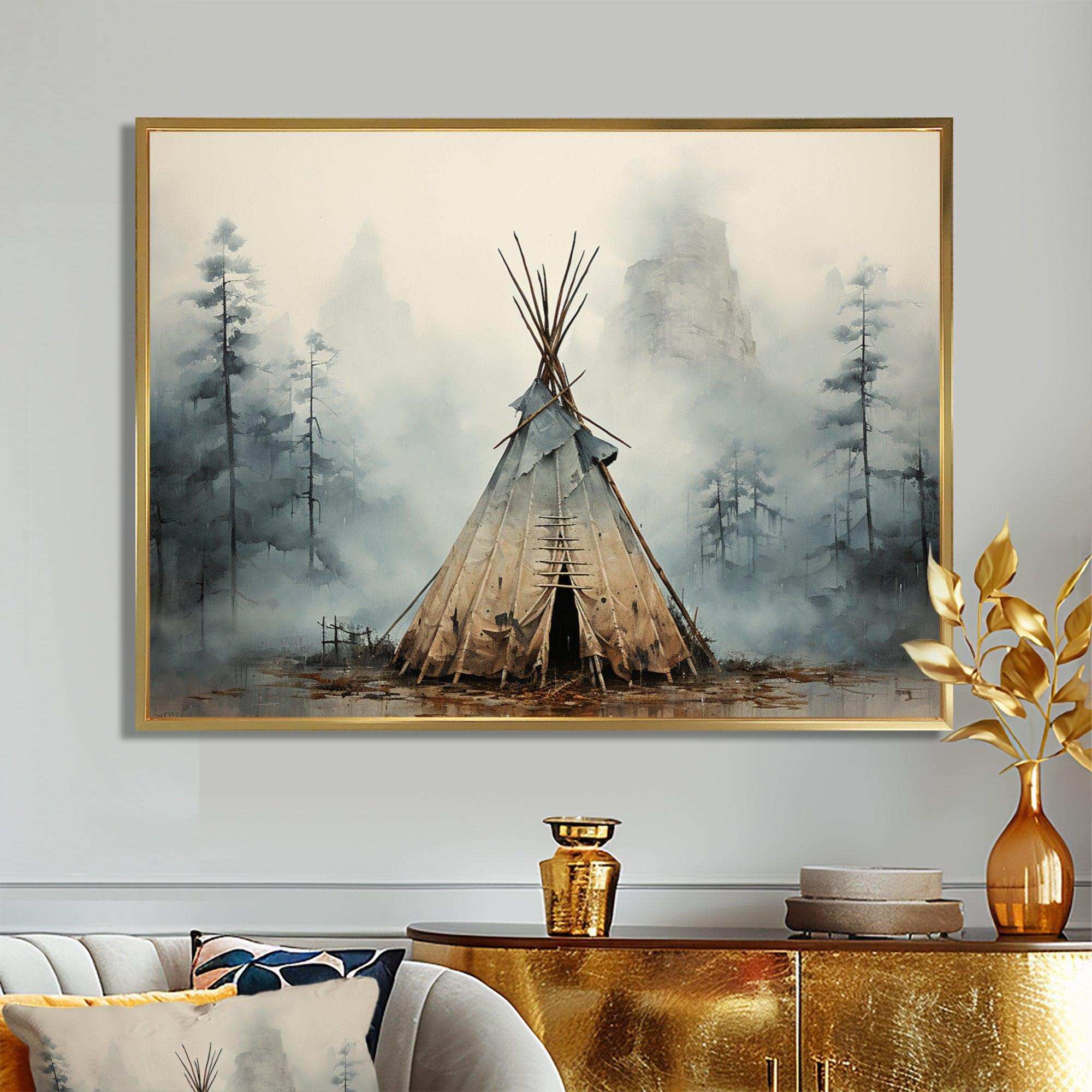 Grey Native Tipi Whispers Of Spirit - People Canvas Wall Art