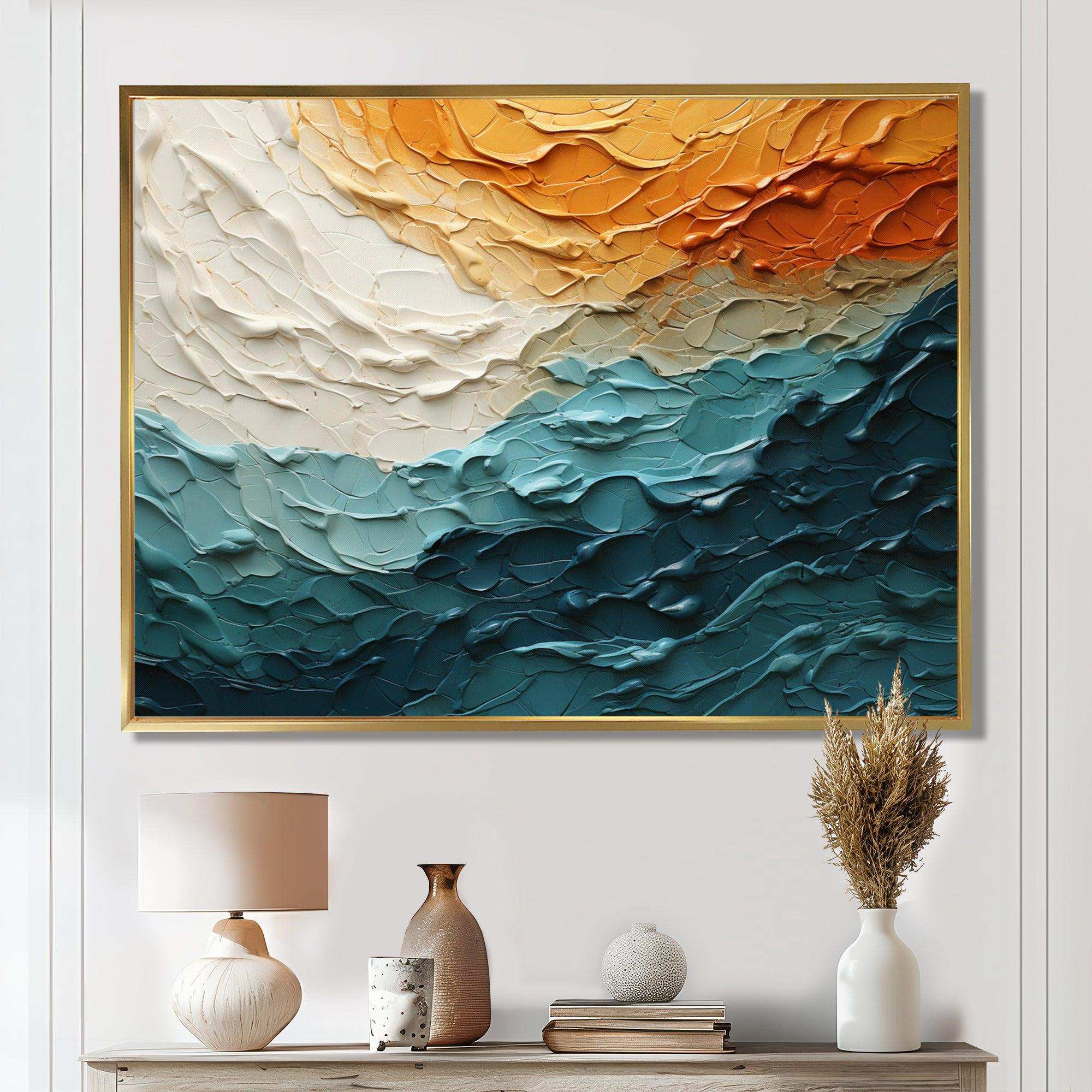 Teal Orange Ocean Coastal Essence Collage - Coastal Canvas Wall Art