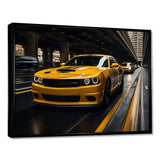 Yellow Car On Highway Symphony - Landscapes Canvas Wall Art