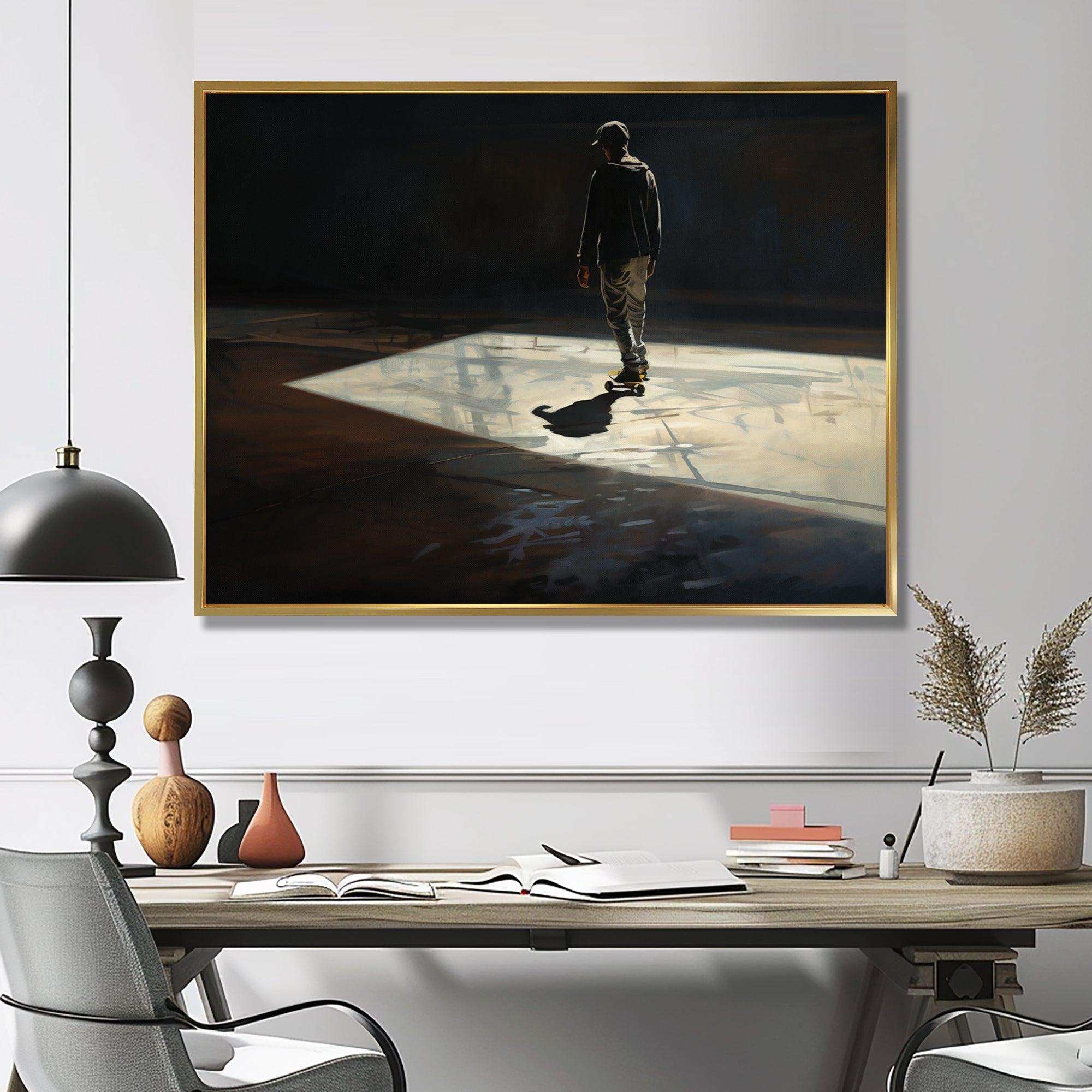 Skateboard Street Shadows - Transportation Canvas Wall Art