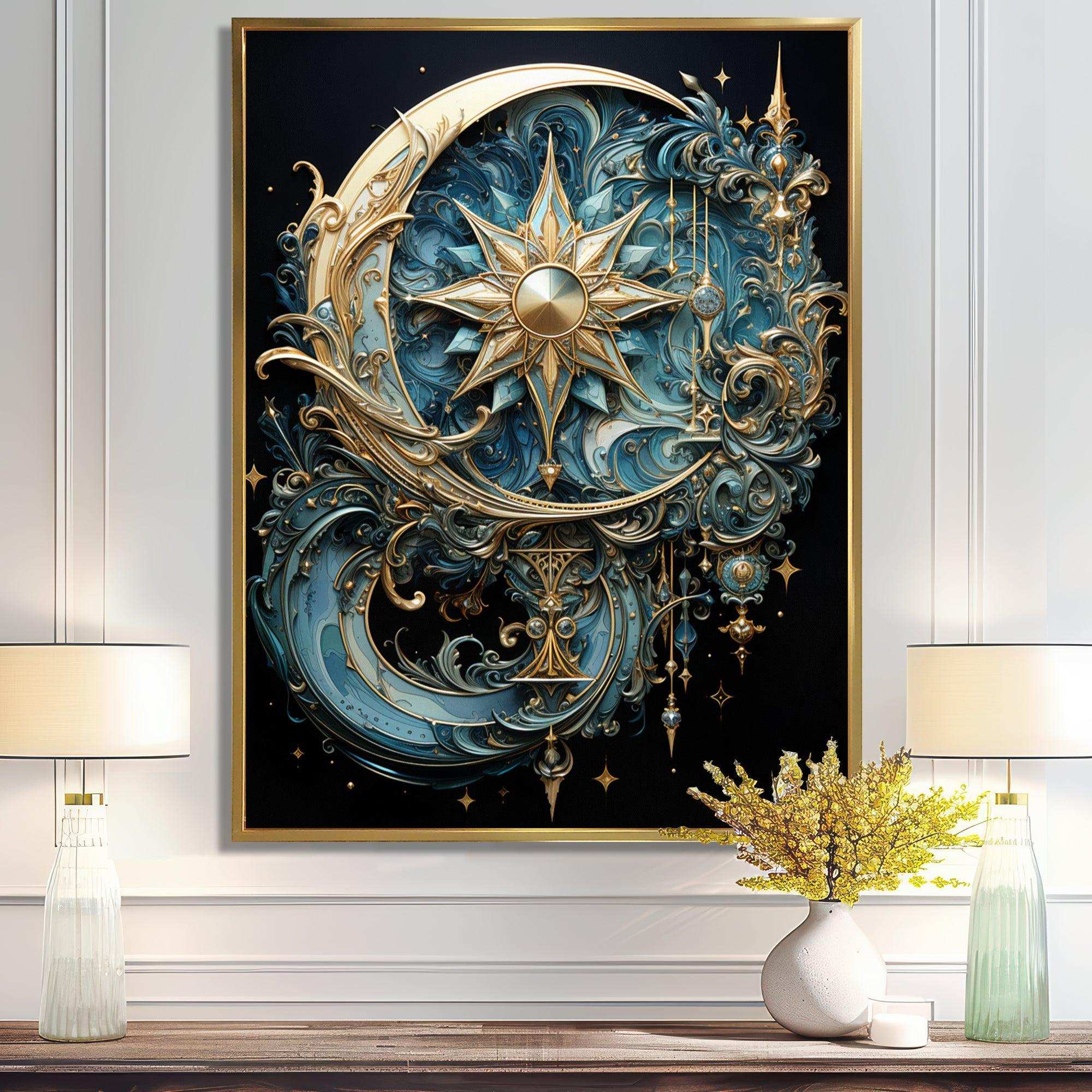 Symbols Crescent Moon And Stars - Fantasy Canvas Wall Art