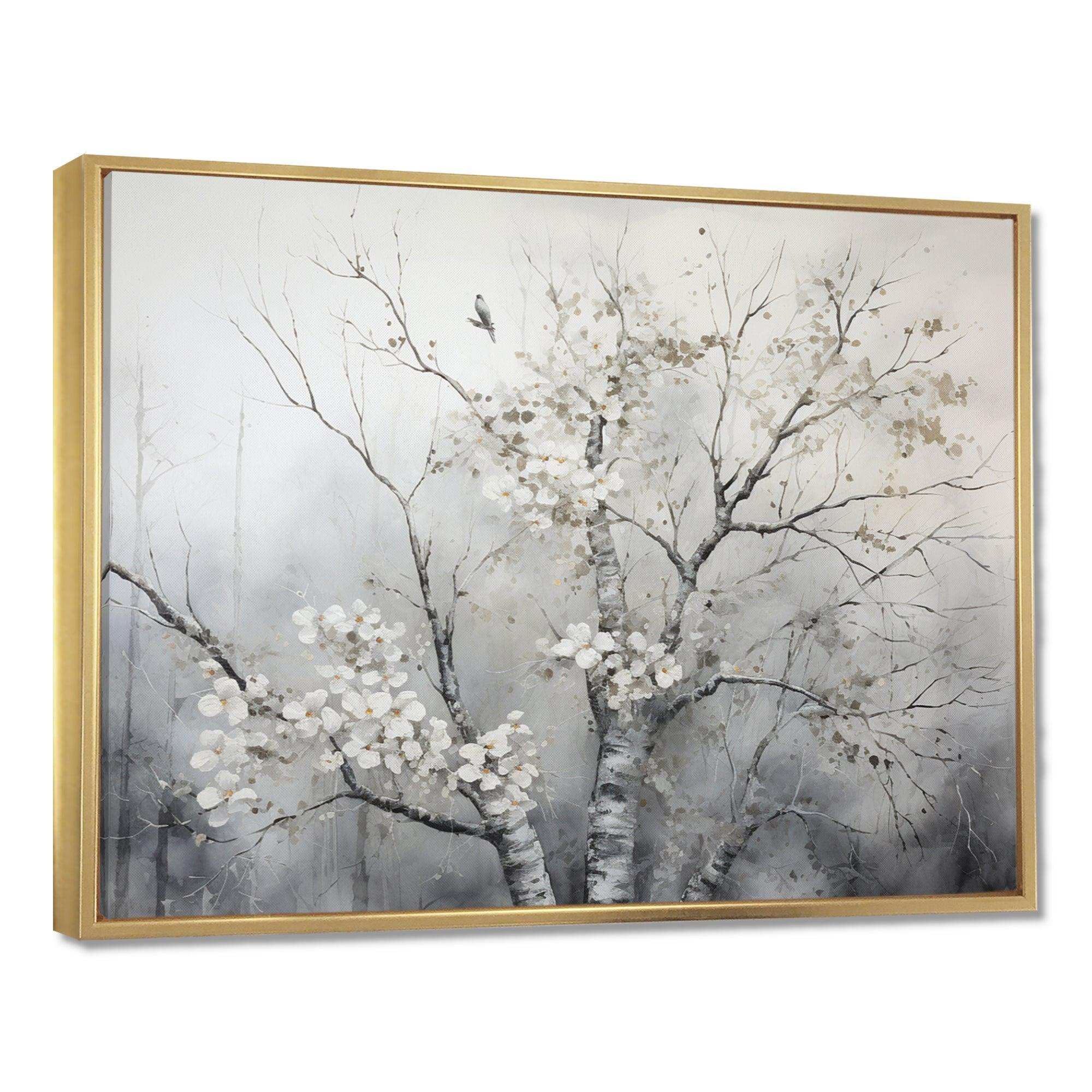 Grey Tree Monochrome Reverie - Floral Canvas Wall Art