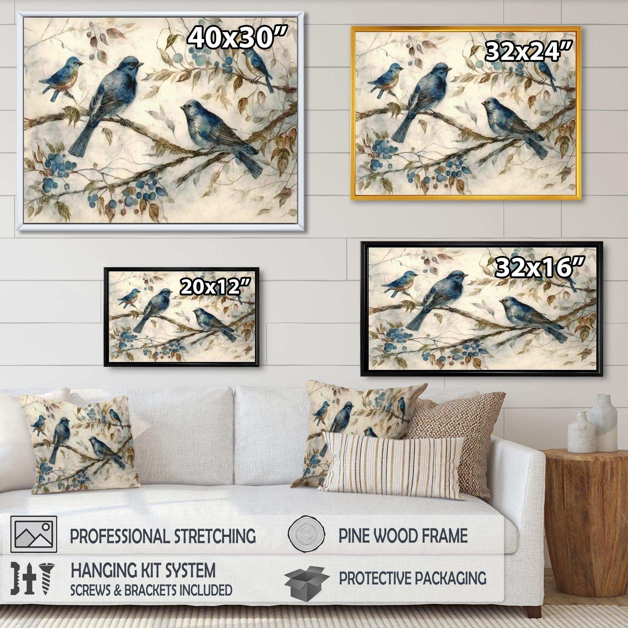 Four Vintage Blue Birds On A Branch IV
