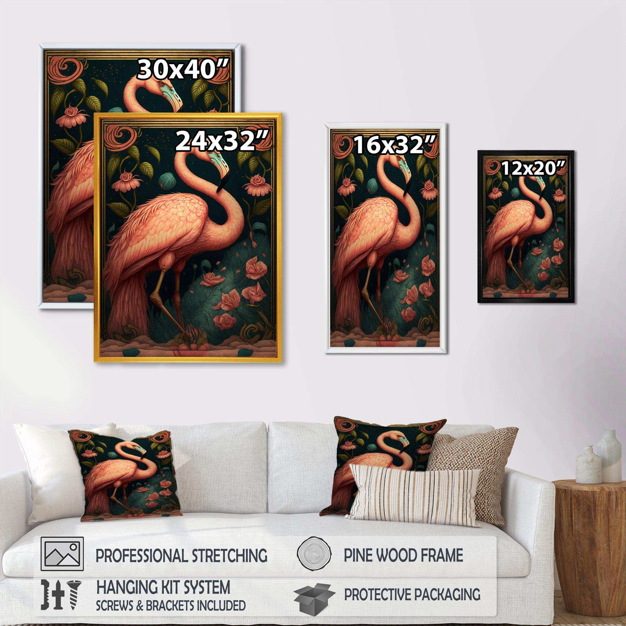 Vintage Pink Flamingo With Roses