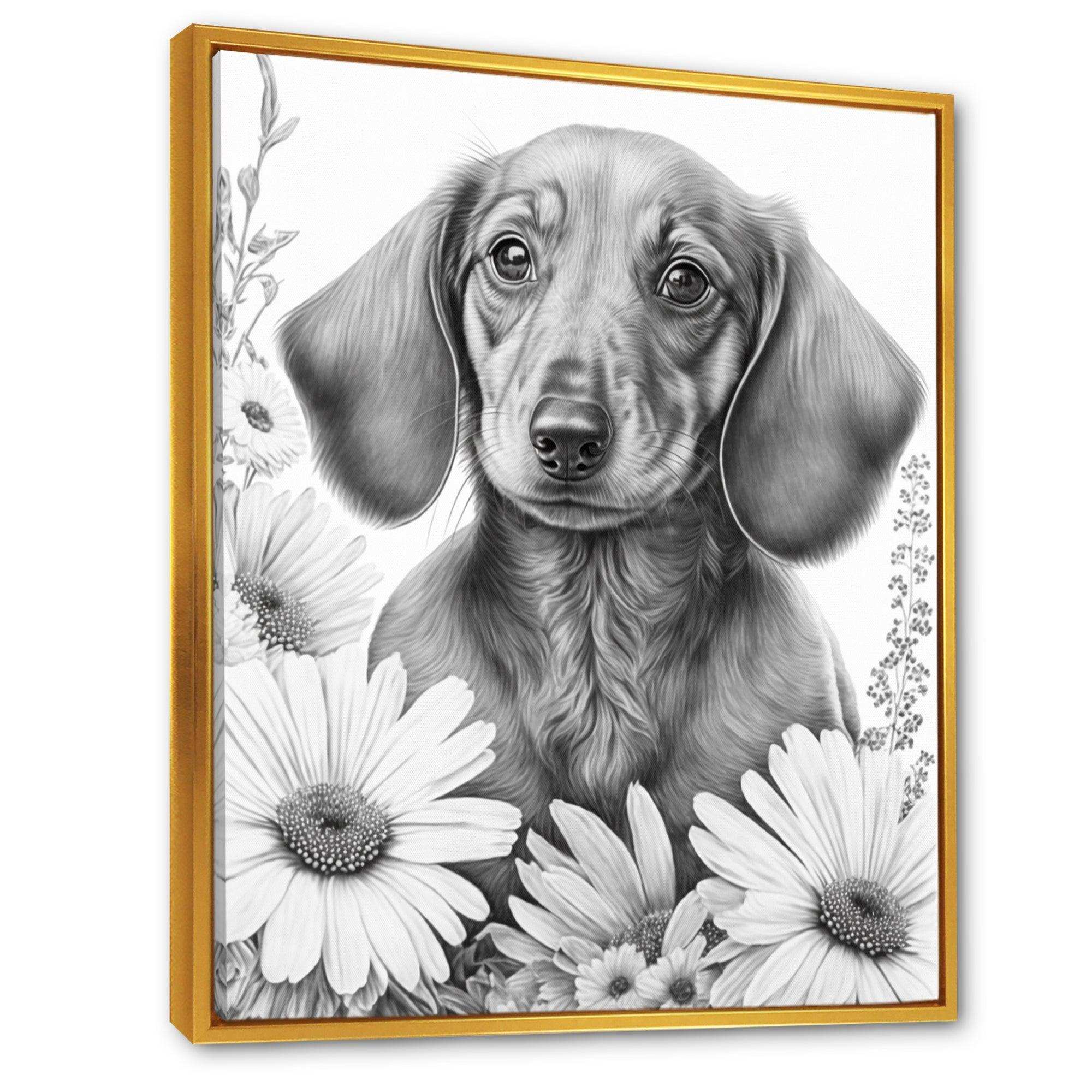 Black Dachshund With White Flowers I