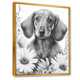 Black Dachshund With White Flowers I