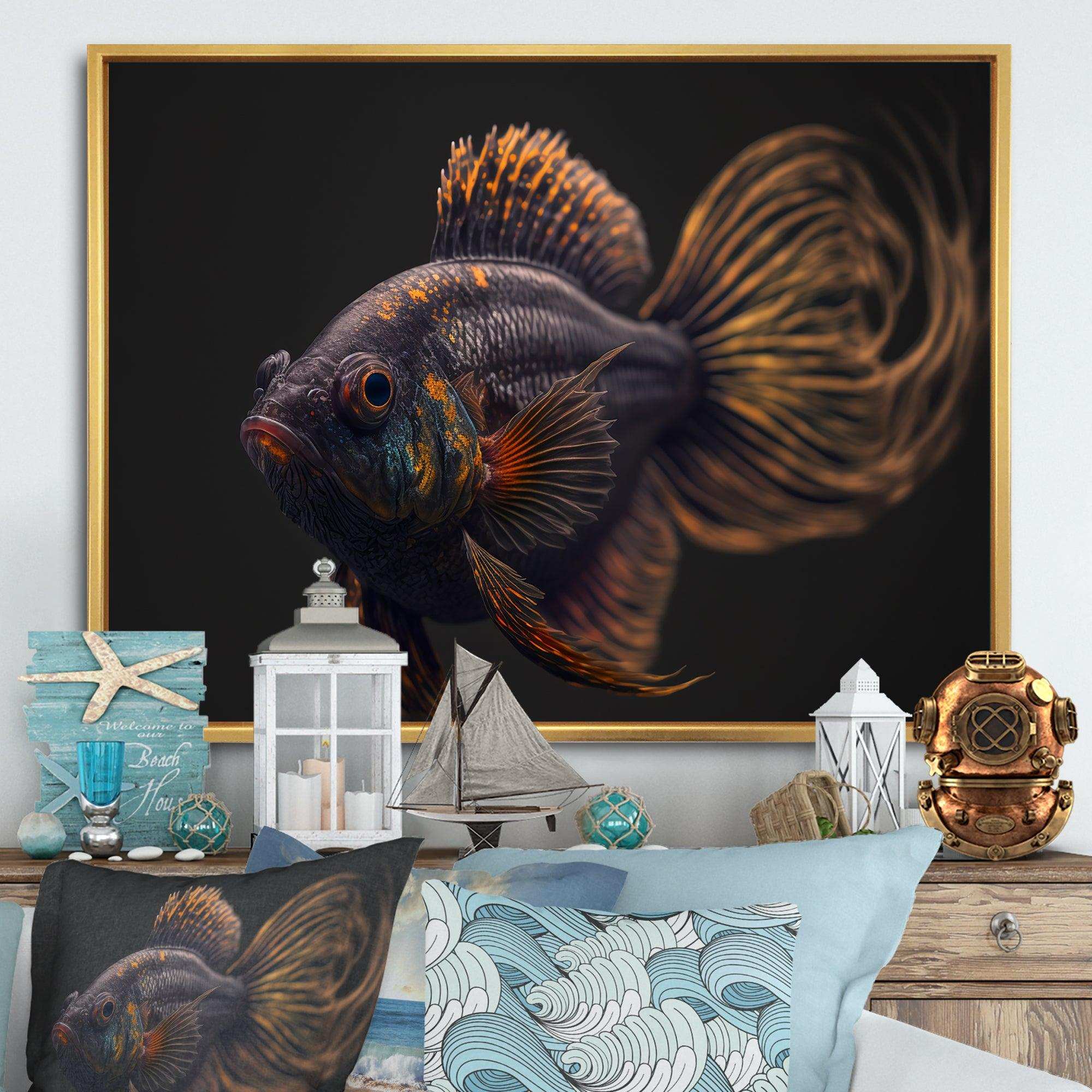 Tropical Blue Fish In Shades Of Burgundy