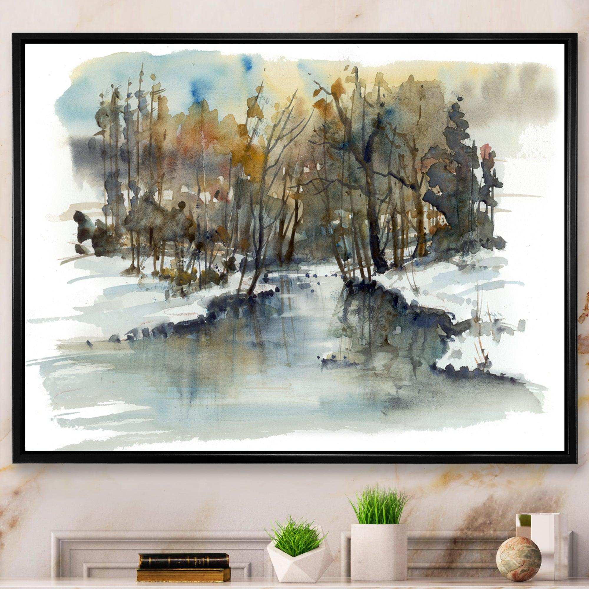 River in Woods Watercolor