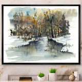 River in Woods Watercolor