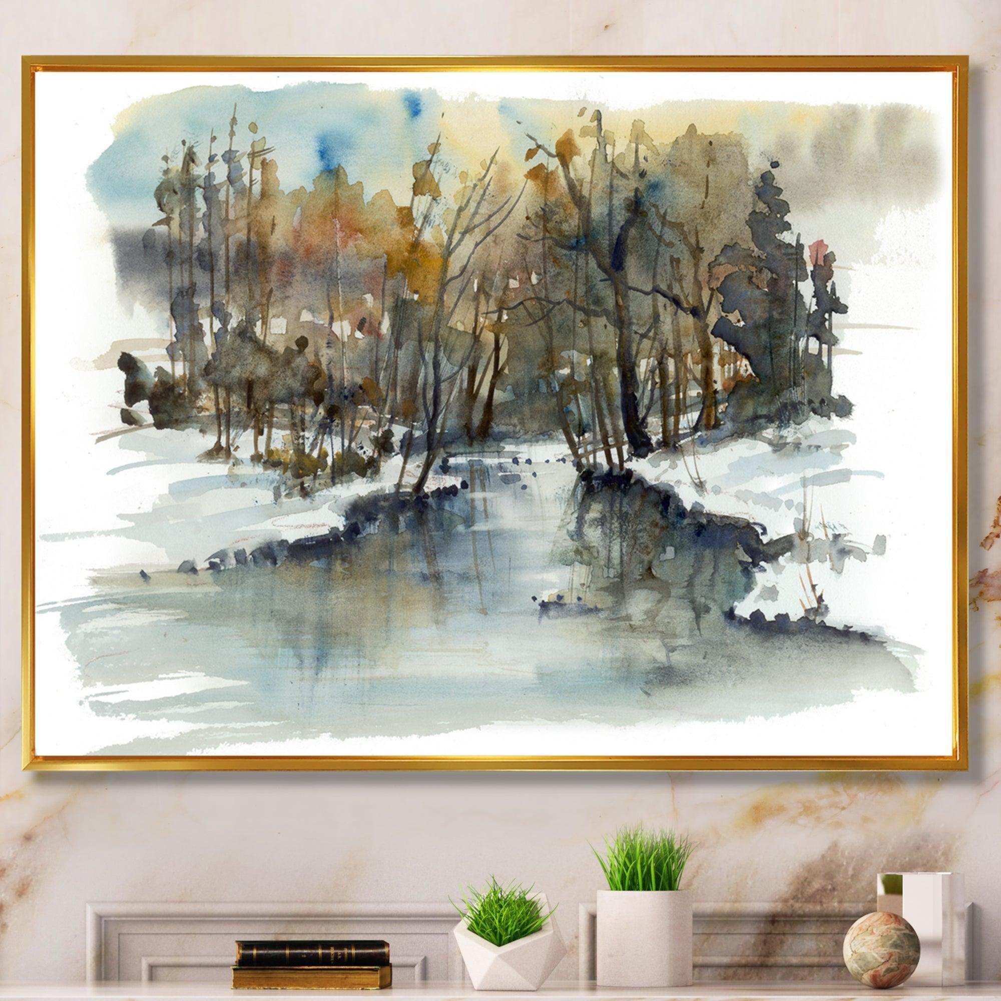 River in Woods Watercolor