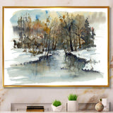 River in Woods Watercolor