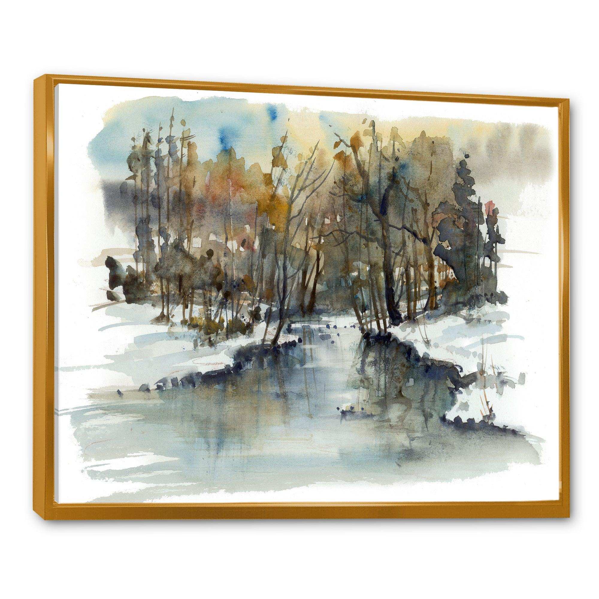 River in Woods Watercolor
