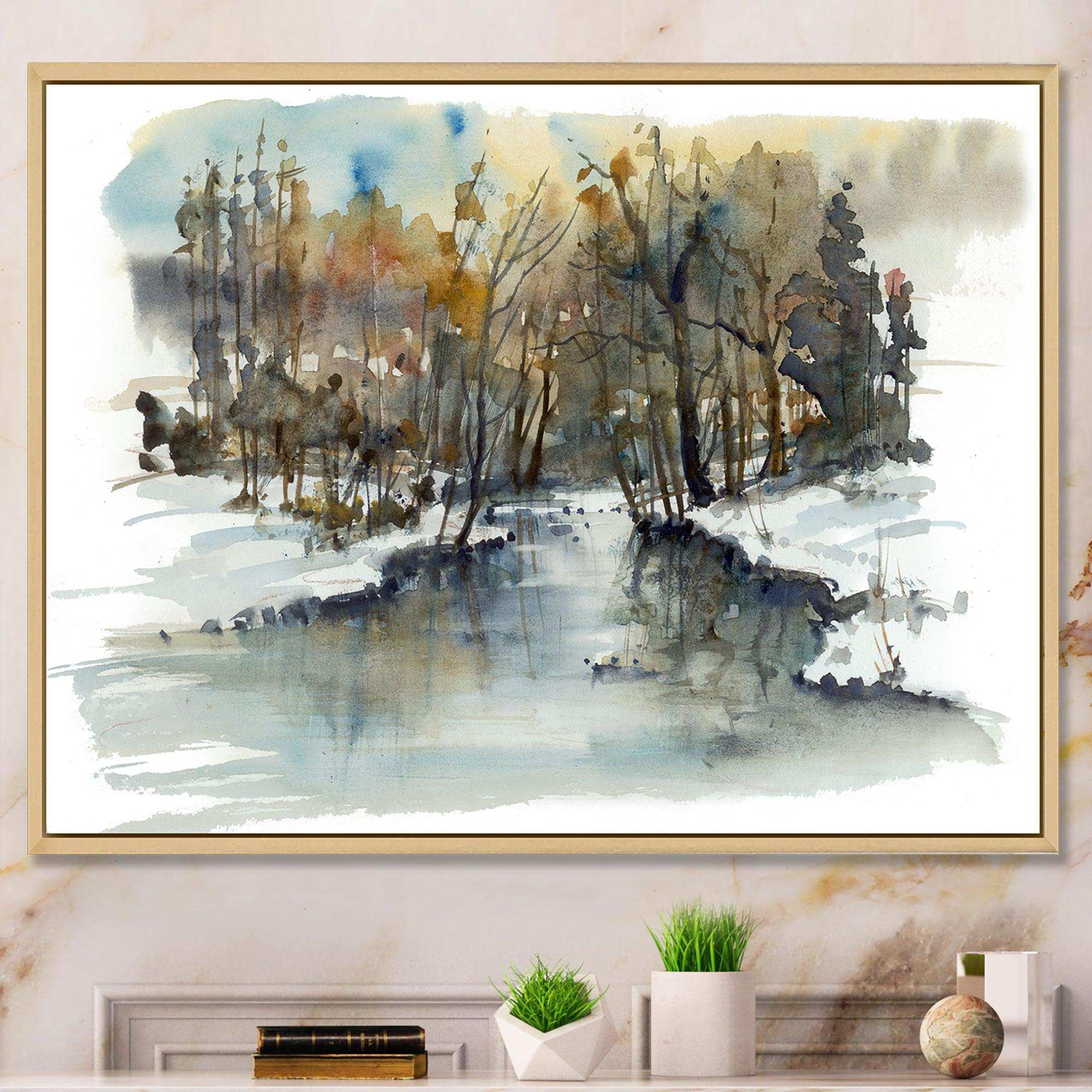 River in Woods Watercolor